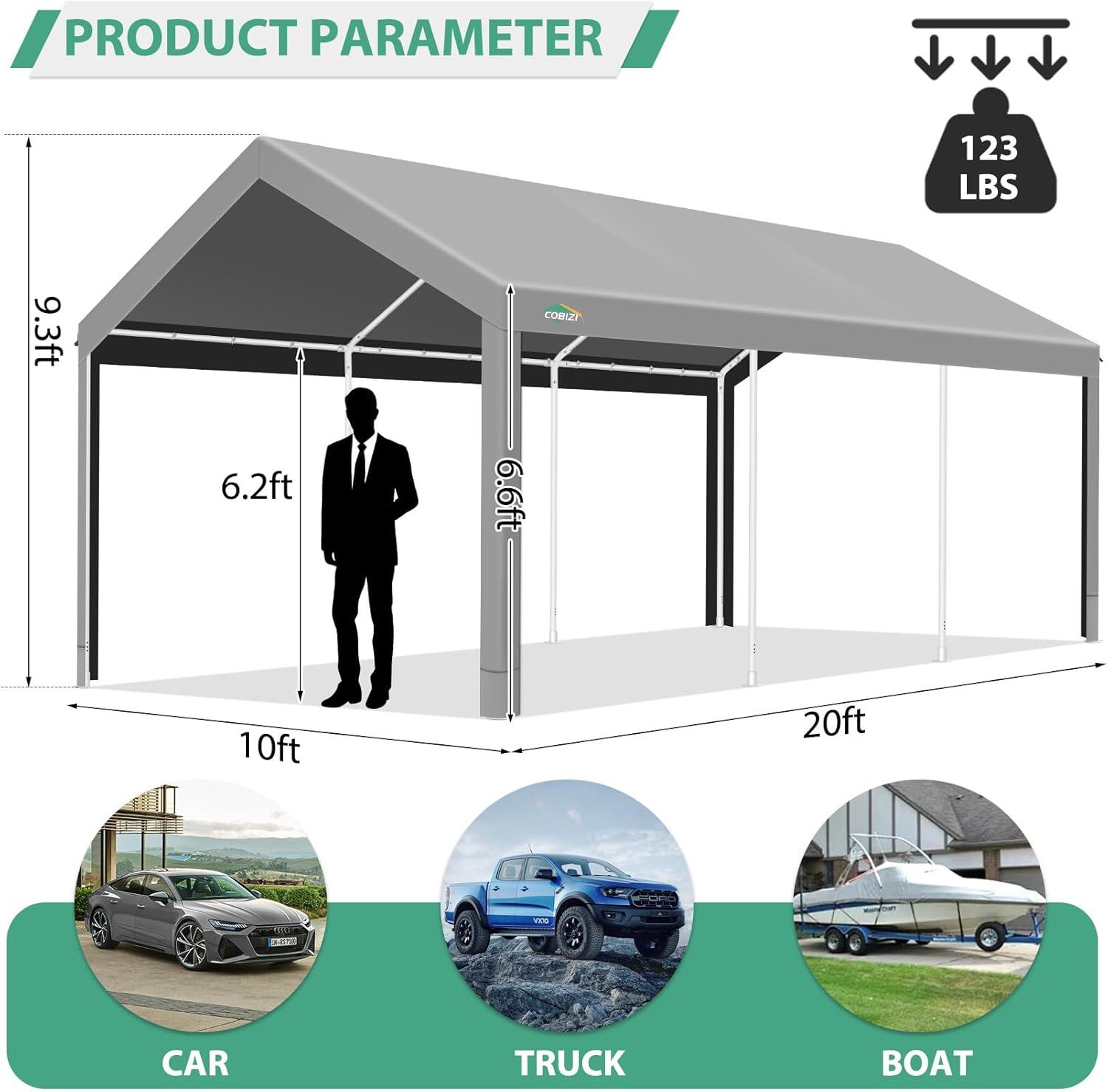 image:imageCOBIZI Ez Up Canopy Canopy Tent 10x10 Heavy Duty Pop Up Canopy with UPF 50 Waterproof Canopy Top for Commercial Business 3 Adjustable Heights with Sand Bags Stakes Ropes Blue GreenGray