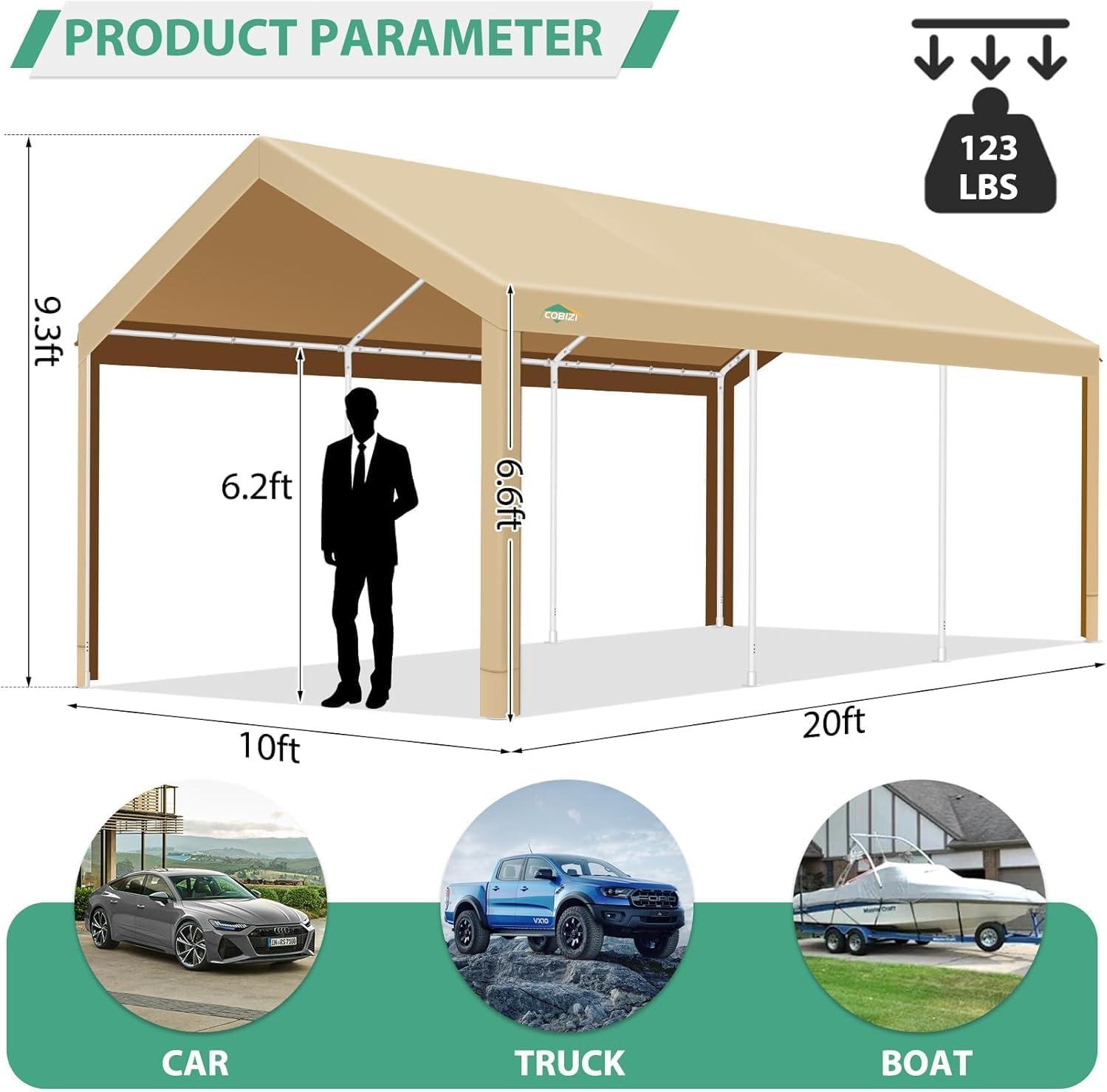 image:imageCOBIZI Ez Up Canopy Canopy Tent 10x10 Heavy Duty Pop Up Canopy with UPF 50 Waterproof Canopy Top for Commercial Business 3 Adjustable Heights with Sand Bags Stakes Ropes Blue GreenKhaki1