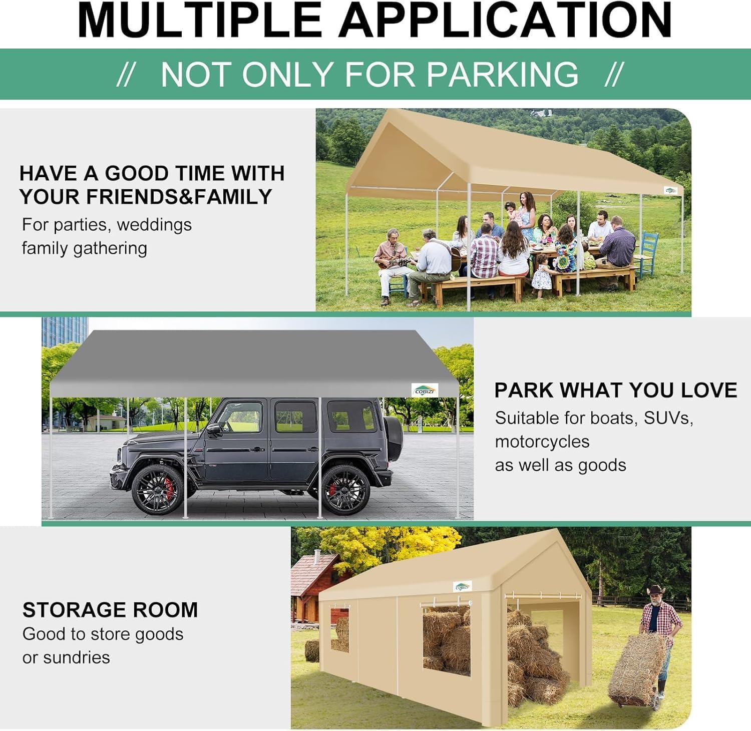 image:imageCOBIZI Ez Up Canopy Canopy Tent 10x10 Heavy Duty Pop Up Canopy with UPF 50 Waterproof Canopy Top for Commercial Business 3 Adjustable Heights with Sand Bags Stakes Ropes Blue GreenKhaki