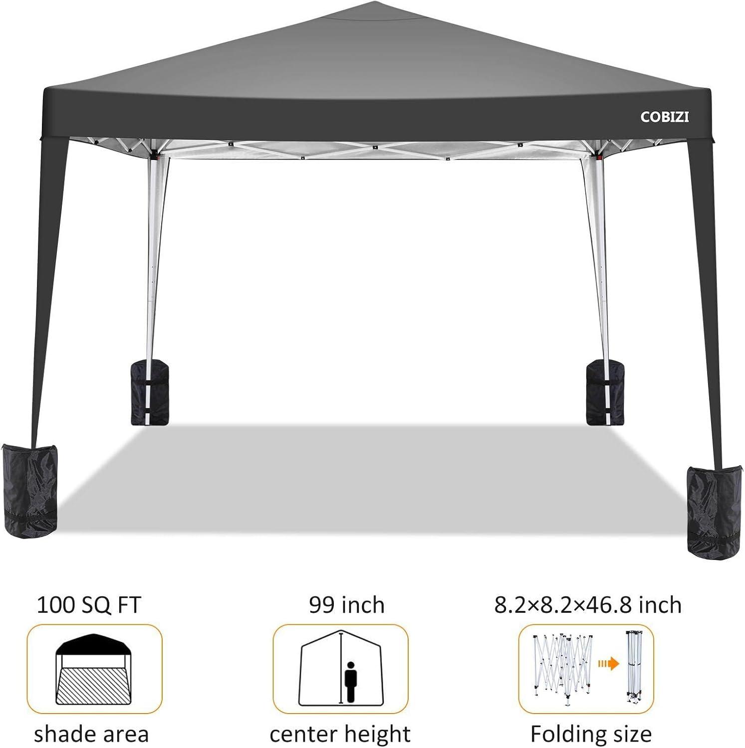 image:imageCOBIZI Ez Up Canopy Canopy Tent 10x10 Heavy Duty Pop Up Canopy with UPF 50 Waterproof Canopy Top for Commercial Business 3 Adjustable Heights with Sand Bags Stakes Ropes Blue GreenBlack