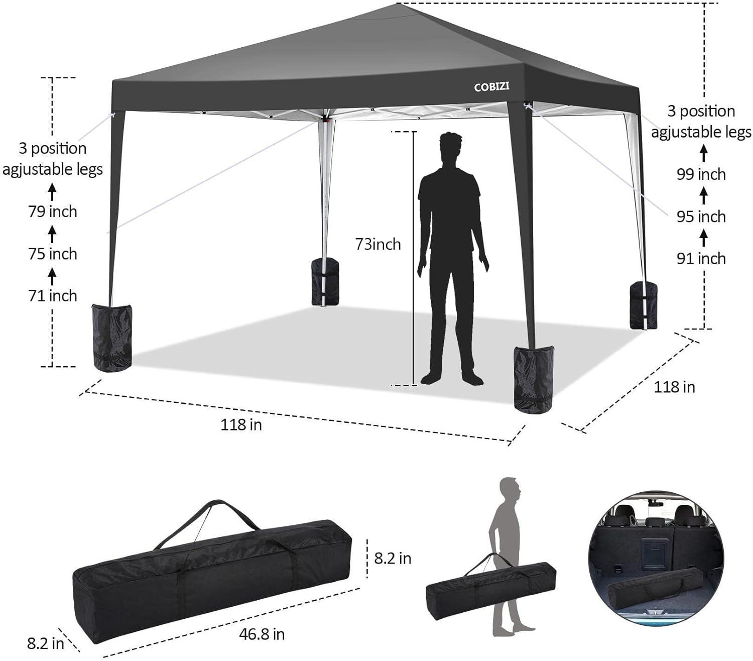image:imageCOBIZI Ez Up Canopy Canopy Tent 10x10 Heavy Duty Pop Up Canopy with UPF 50 Waterproof Canopy Top for Commercial Business 3 Adjustable Heights with Sand Bags Stakes Ropes Blue GreenBlack