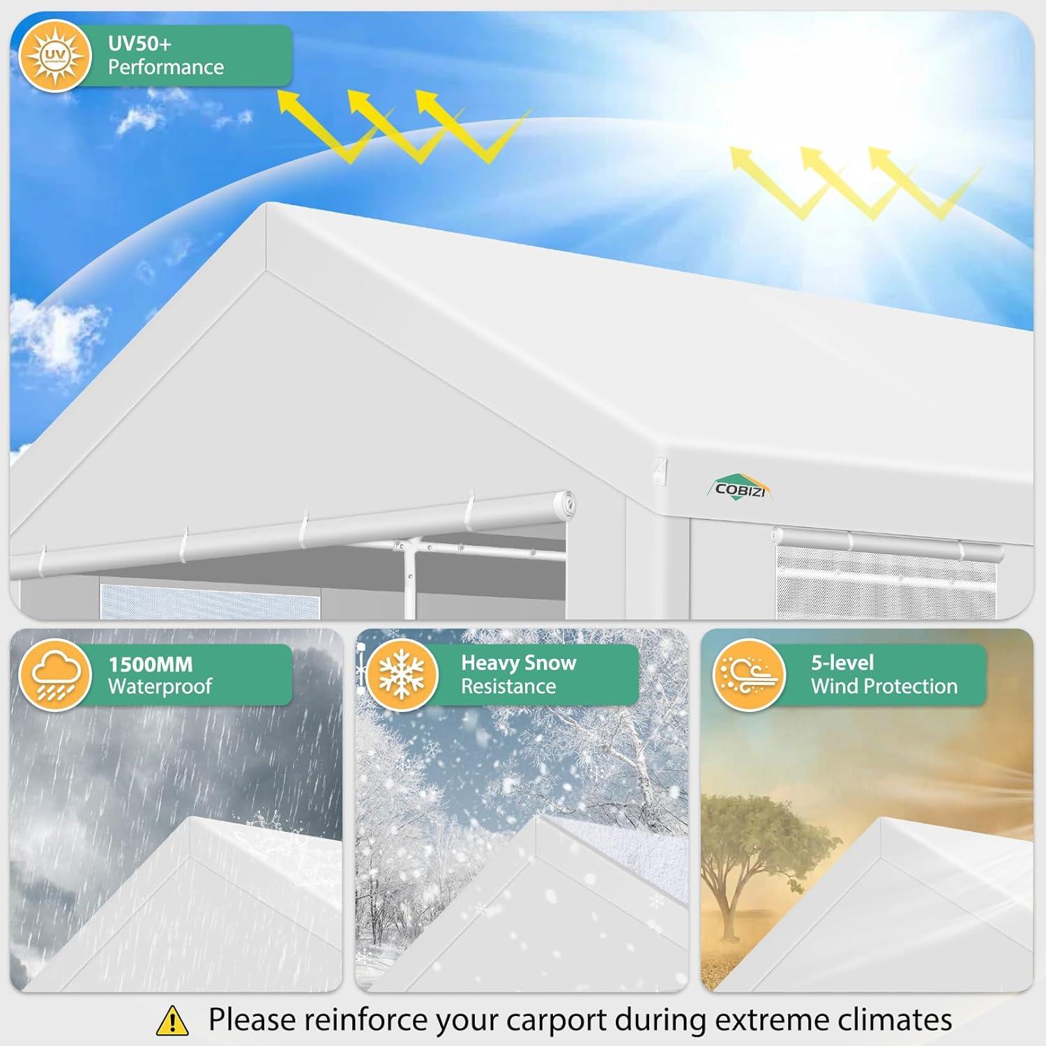 image:imageCOBIZI Ez Up Canopy Canopy Tent 10x10 Heavy Duty Pop Up Canopy with UPF 50 Waterproof Canopy Top for Commercial Business 3 Adjustable Heights with Sand Bags Stakes Ropes Blue GreenWhite1