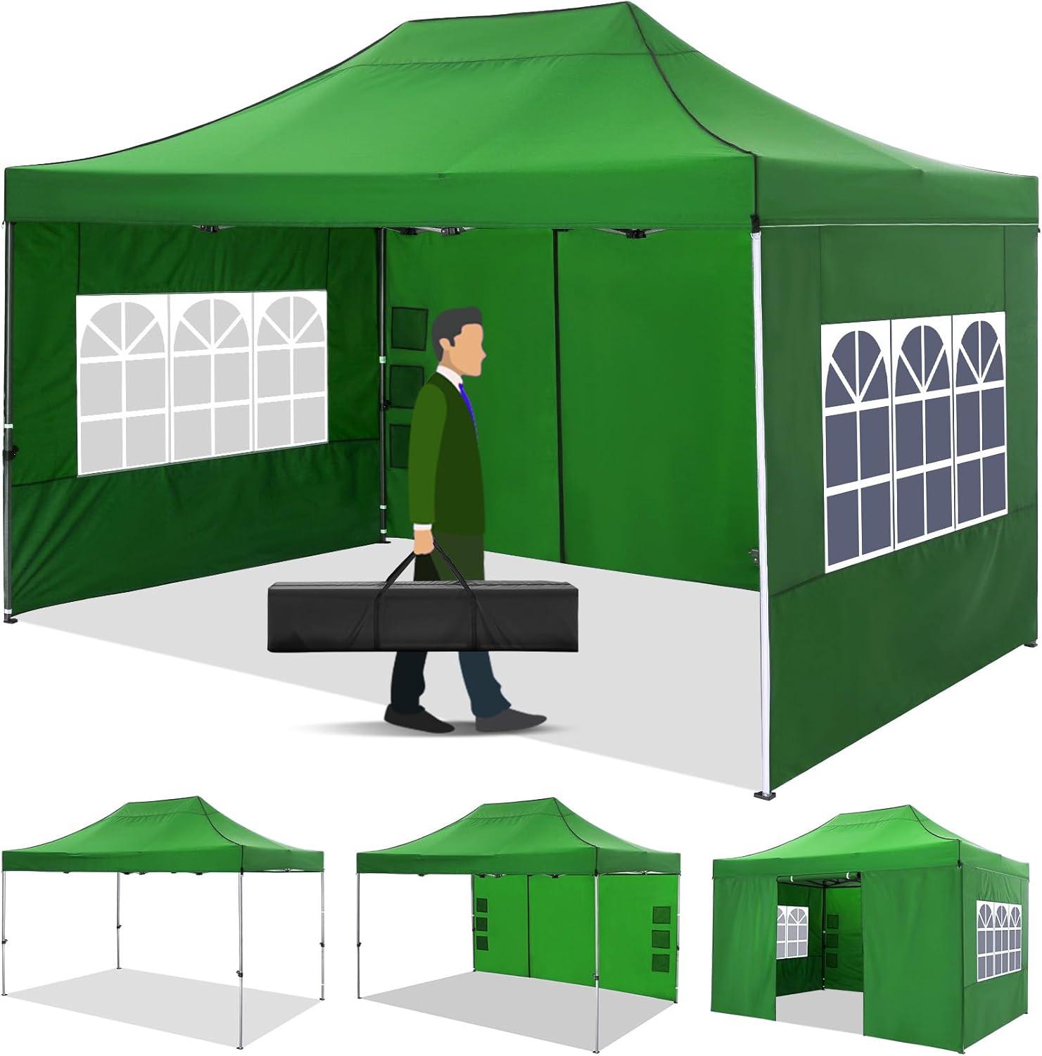 image:imageCOBIZI Ez Up Canopy Canopy Tent 10x10 Heavy Duty Pop Up Canopy with UPF 50 Waterproof Canopy Top for Commercial Business 3 Adjustable Heights with Sand Bags Stakes Ropes Blue GreenGreen