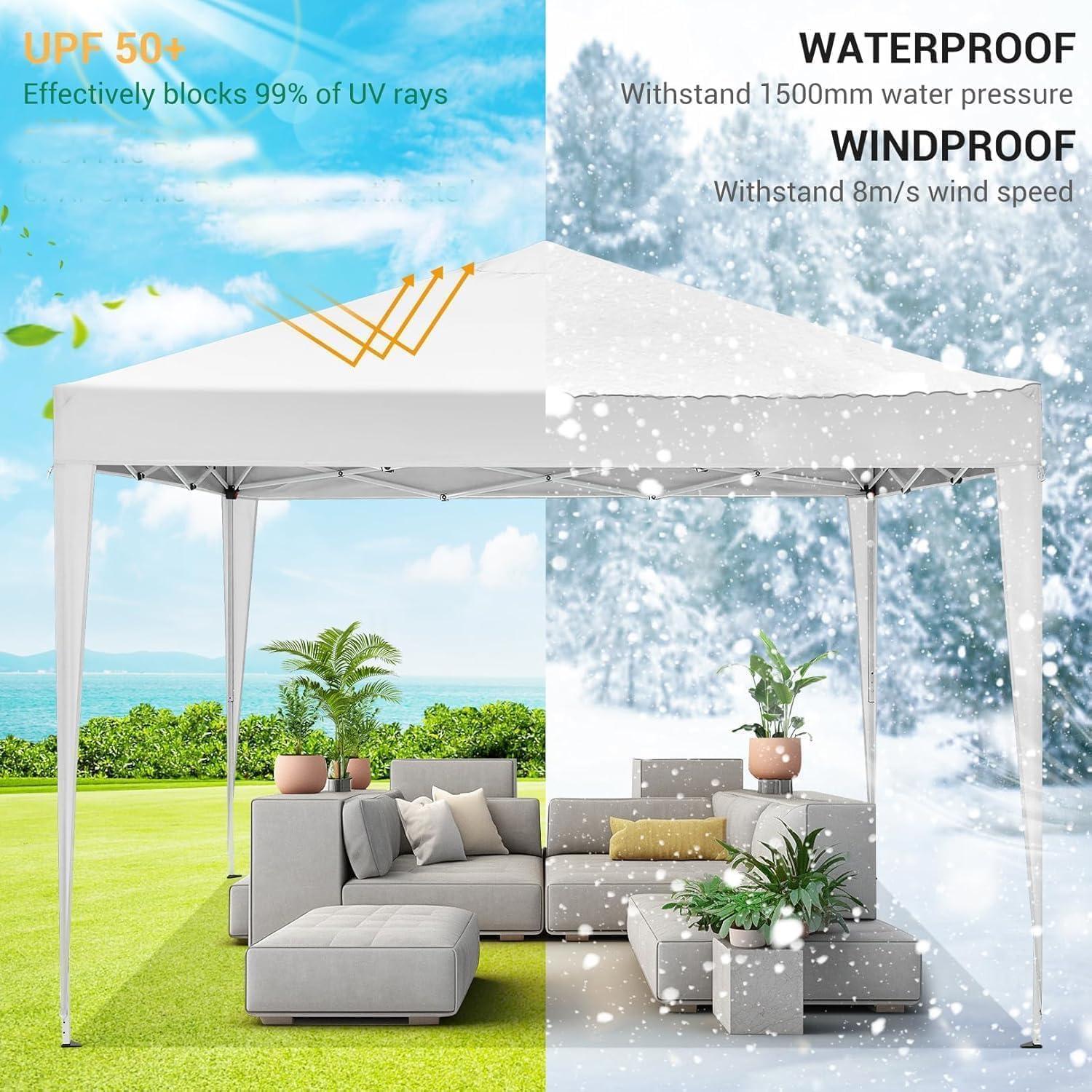 image:imageCOBIZI Ez Up Canopy Canopy Tent 10x10 Heavy Duty Pop Up Canopy with UPF 50 Waterproof Canopy Top for Commercial Business 3 Adjustable Heights with Sand Bags Stakes Ropes Blue GreenWhite