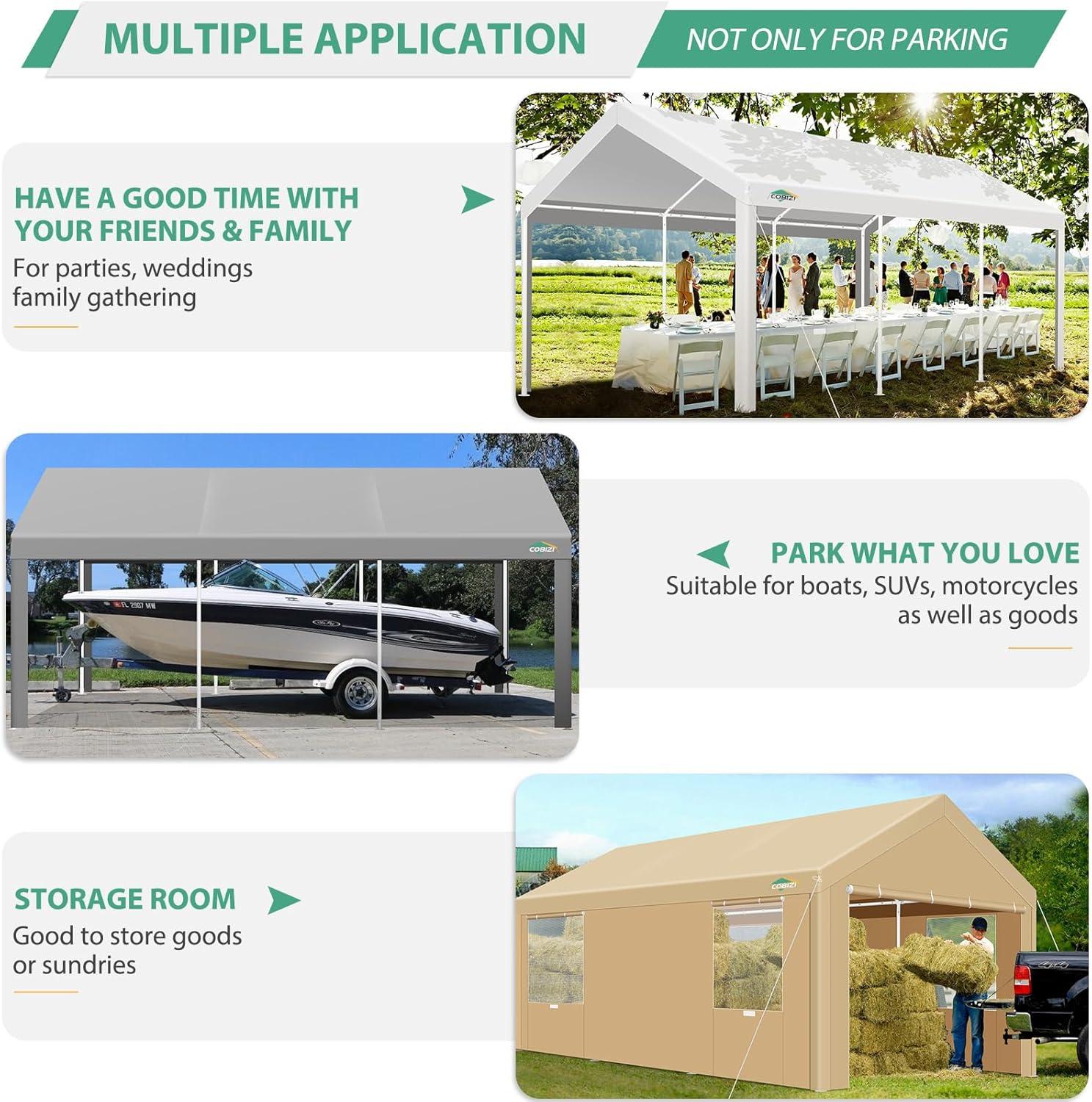 image:imageCOBIZI Ez Up Canopy Canopy Tent 10x10 Heavy Duty Pop Up Canopy with UPF 50 Waterproof Canopy Top for Commercial Business 3 Adjustable Heights with Sand Bags Stakes Ropes Blue GreenGray