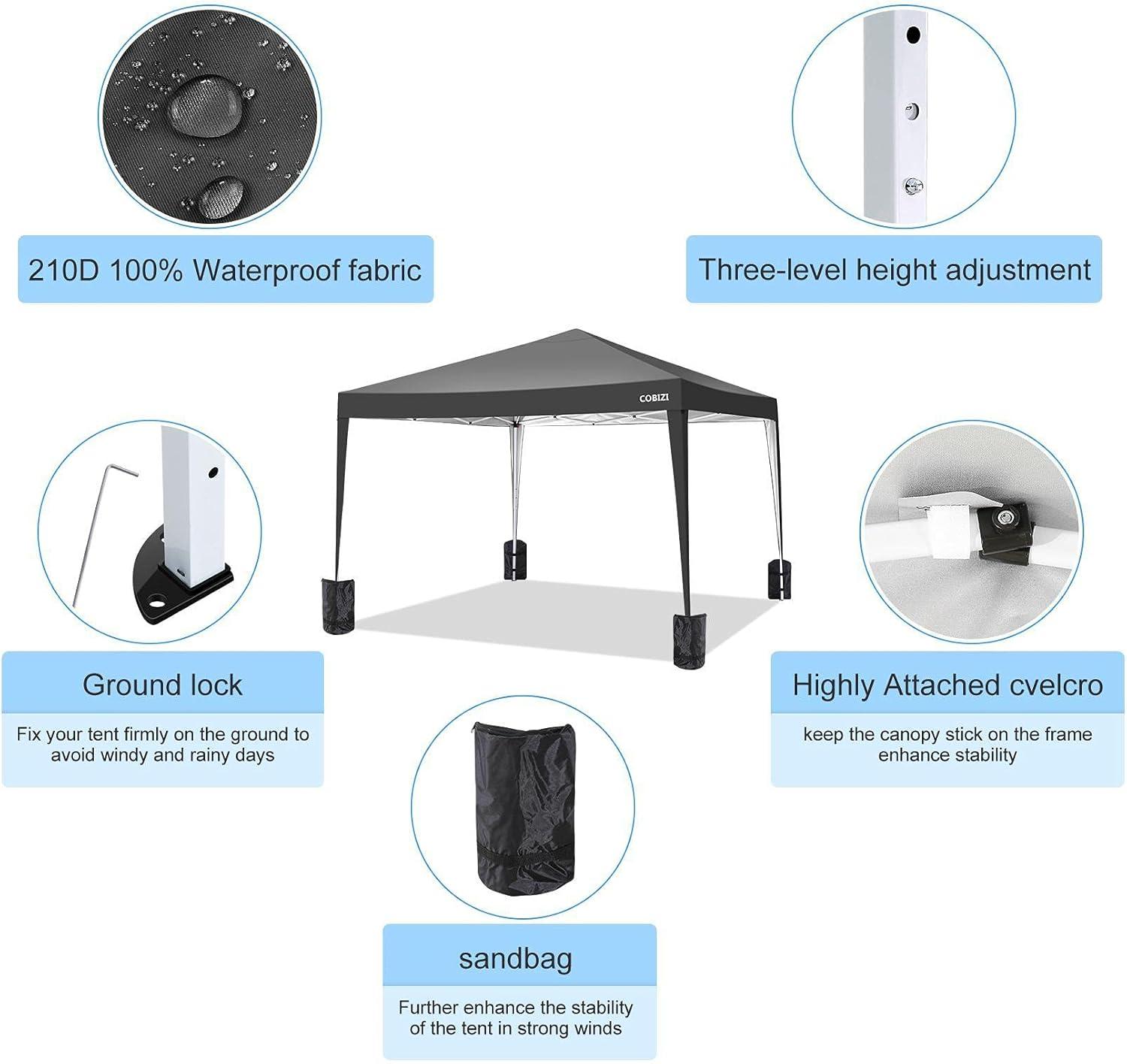 image:imageCOBIZI Ez Up Canopy Canopy Tent 10x10 Heavy Duty Pop Up Canopy with UPF 50 Waterproof Canopy Top for Commercial Business 3 Adjustable Heights with Sand Bags Stakes Ropes Blue GreenBlack