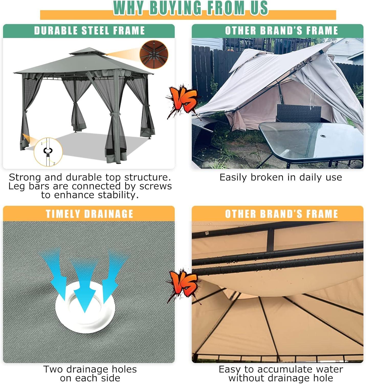 image:imageCOBIZI Ez Up Canopy Canopy Tent 10x10 Heavy Duty Pop Up Canopy with UPF 50 Waterproof Canopy Top for Commercial Business 3 Adjustable Heights with Sand Bags Stakes Ropes Blue GreenGray