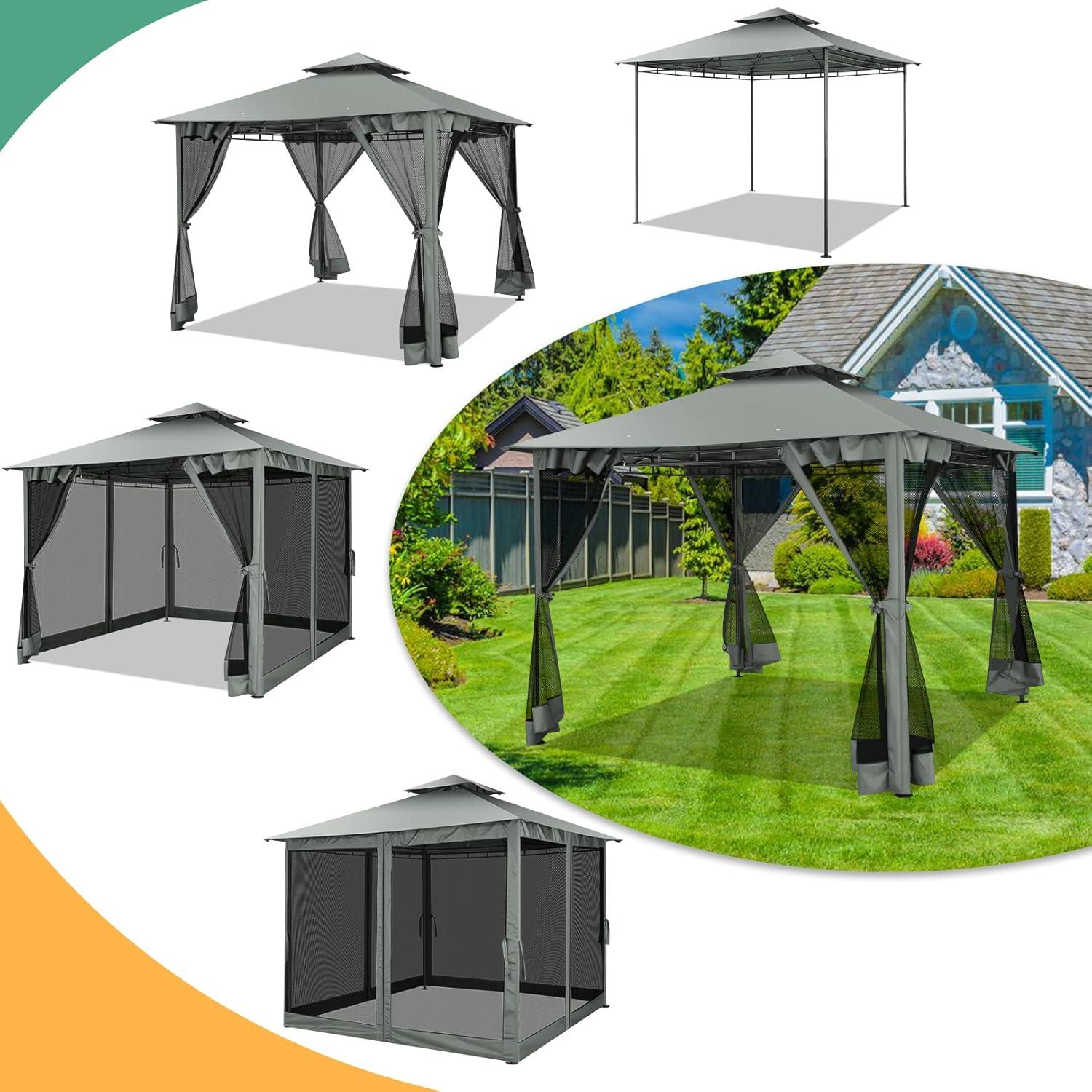 image:imageCOBIZI Ez Up Canopy Canopy Tent 10x10 Heavy Duty Pop Up Canopy with UPF 50 Waterproof Canopy Top for Commercial Business 3 Adjustable Heights with Sand Bags Stakes Ropes Blue GreenGray