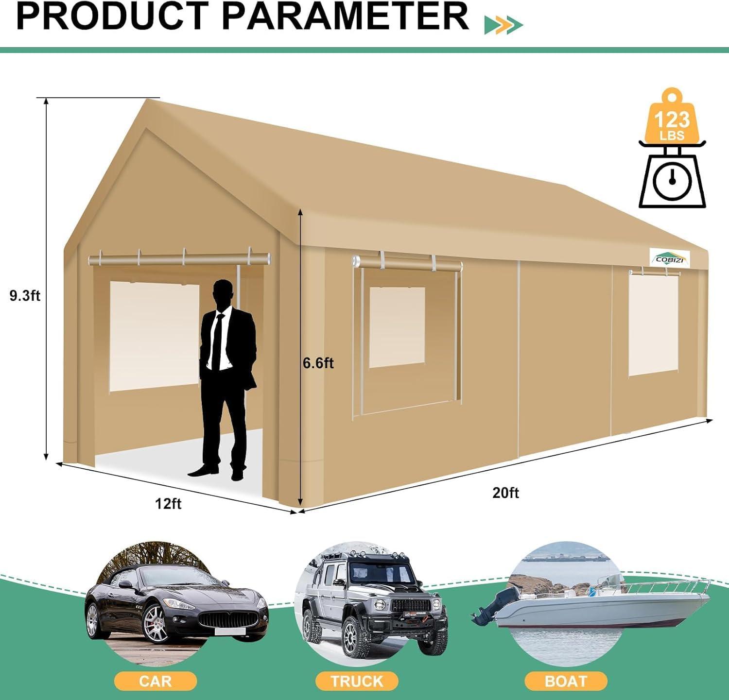 image:imageCOBIZI Ez Up Canopy Canopy Tent 10x10 Heavy Duty Pop Up Canopy with UPF 50 Waterproof Canopy Top for Commercial Business 3 Adjustable Heights with Sand Bags Stakes Ropes Blue GreenKhaki