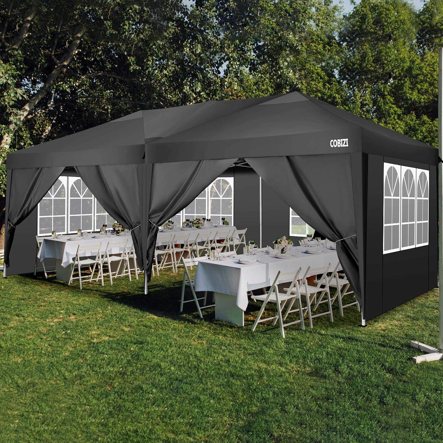 image:imageCOBIZI Ez Up Canopy Canopy Tent 10x10 Heavy Duty Pop Up Canopy with UPF 50 Waterproof Canopy Top for Commercial Business 3 Adjustable Heights with Sand Bags Stakes Ropes Blue GreenBLACK45
