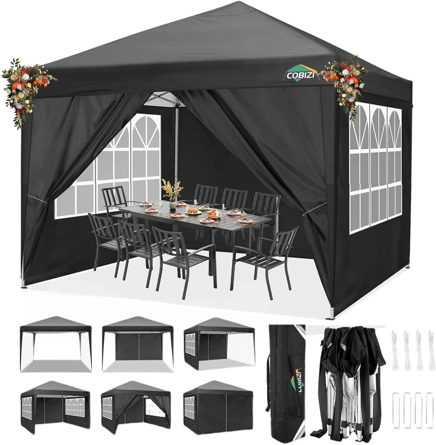 image:imageCOBIZI Ez Up Canopy Canopy Tent 10x10 Heavy Duty Pop Up Canopy with UPF 50 Waterproof Canopy Top for Commercial Business 3 Adjustable Heights with Sand Bags Stakes Ropes Blue GreenBlack