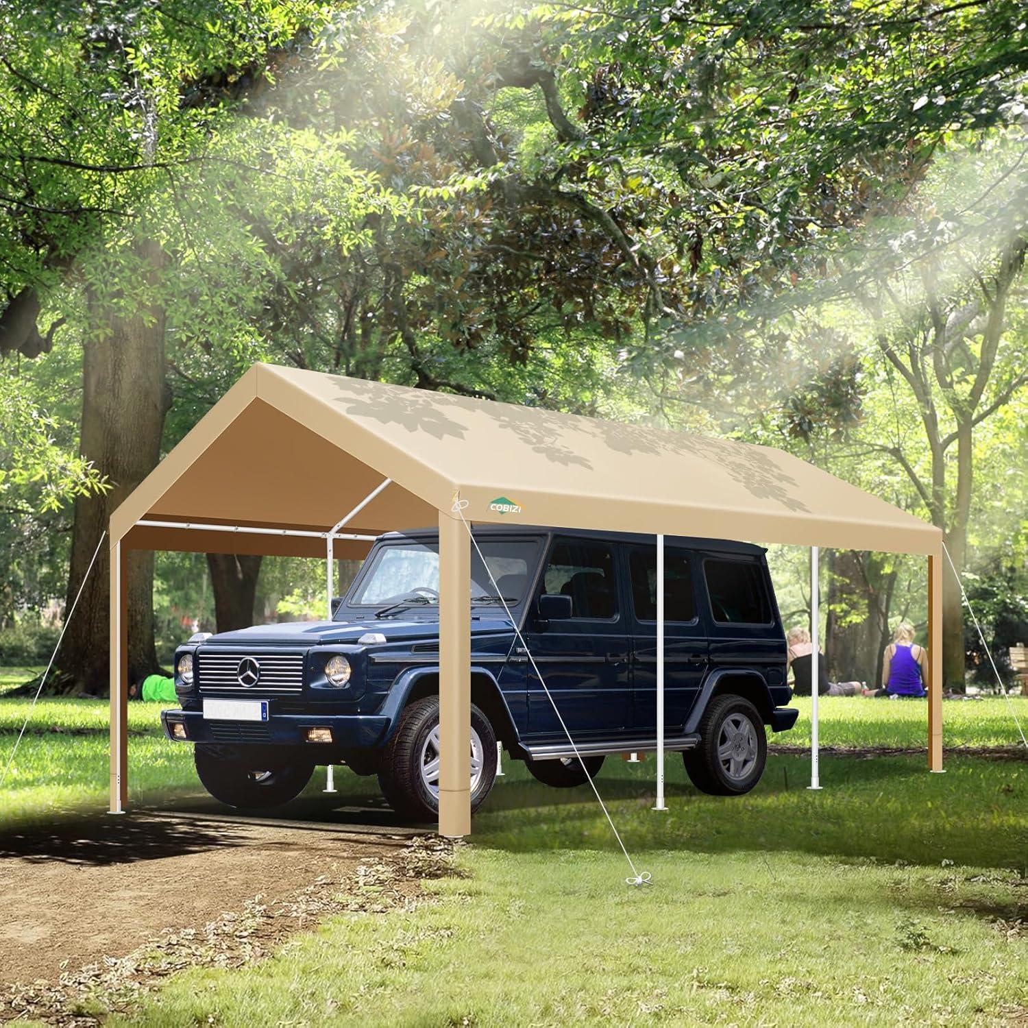 image:imageCOBIZI Ez Up Canopy Canopy Tent 10x10 Heavy Duty Pop Up Canopy with UPF 50 Waterproof Canopy Top for Commercial Business 3 Adjustable Heights with Sand Bags Stakes Ropes Blue GreenKhaki