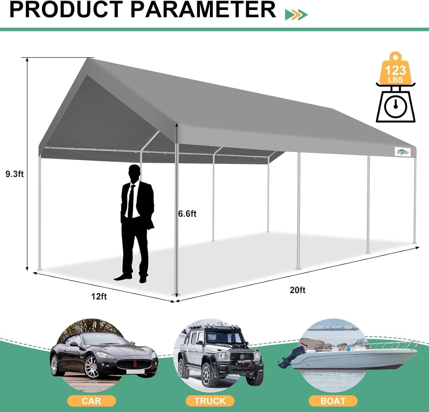 image:imageCOBIZI Ez Up Canopy Canopy Tent 10x10 Heavy Duty Pop Up Canopy with UPF 50 Waterproof Canopy Top for Commercial Business 3 Adjustable Heights with Sand Bags Stakes Ropes Blue GreenGray3