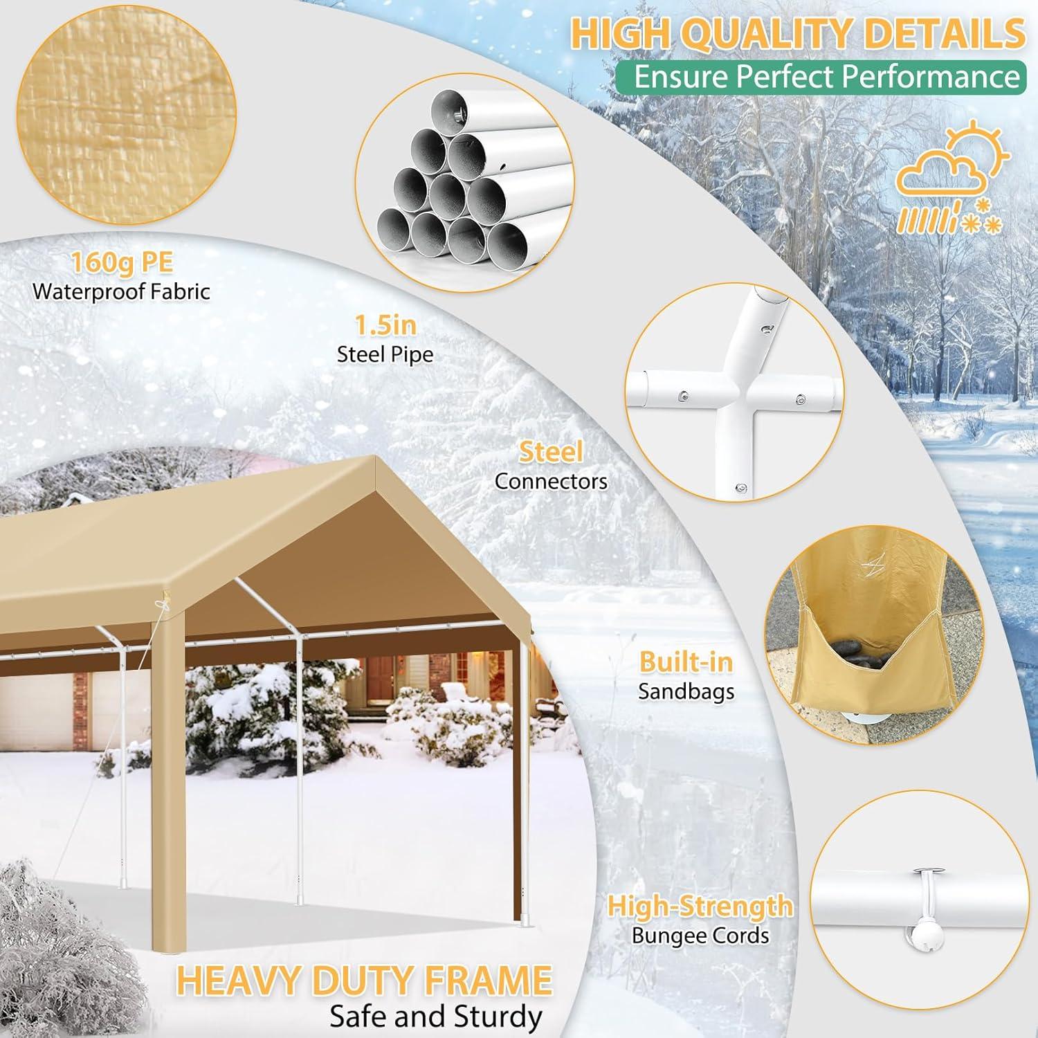 image:imageCOBIZI Ez Up Canopy Canopy Tent 10x10 Heavy Duty Pop Up Canopy with UPF 50 Waterproof Canopy Top for Commercial Business 3 Adjustable Heights with Sand Bags Stakes Ropes Blue GreenKhaki