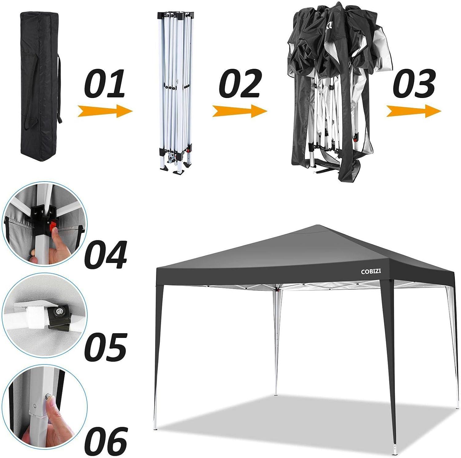 image:imageCOBIZI Ez Up Canopy Canopy Tent 10x10 Heavy Duty Pop Up Canopy with UPF 50 Waterproof Canopy Top for Commercial Business 3 Adjustable Heights with Sand Bags Stakes Ropes Blue GreenBlack