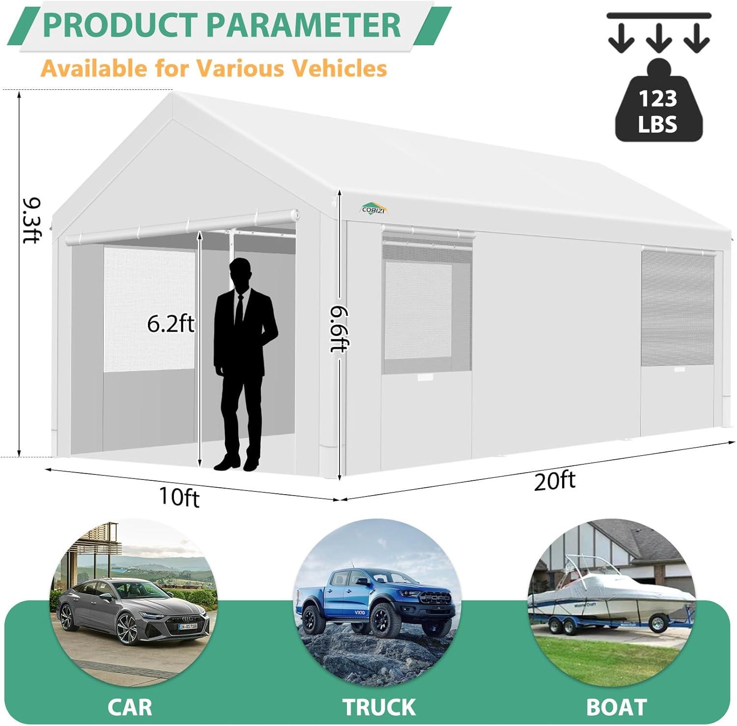 image:imageCOBIZI Ez Up Canopy Canopy Tent 10x10 Heavy Duty Pop Up Canopy with UPF 50 Waterproof Canopy Top for Commercial Business 3 Adjustable Heights with Sand Bags Stakes Ropes Blue GreenWhite1