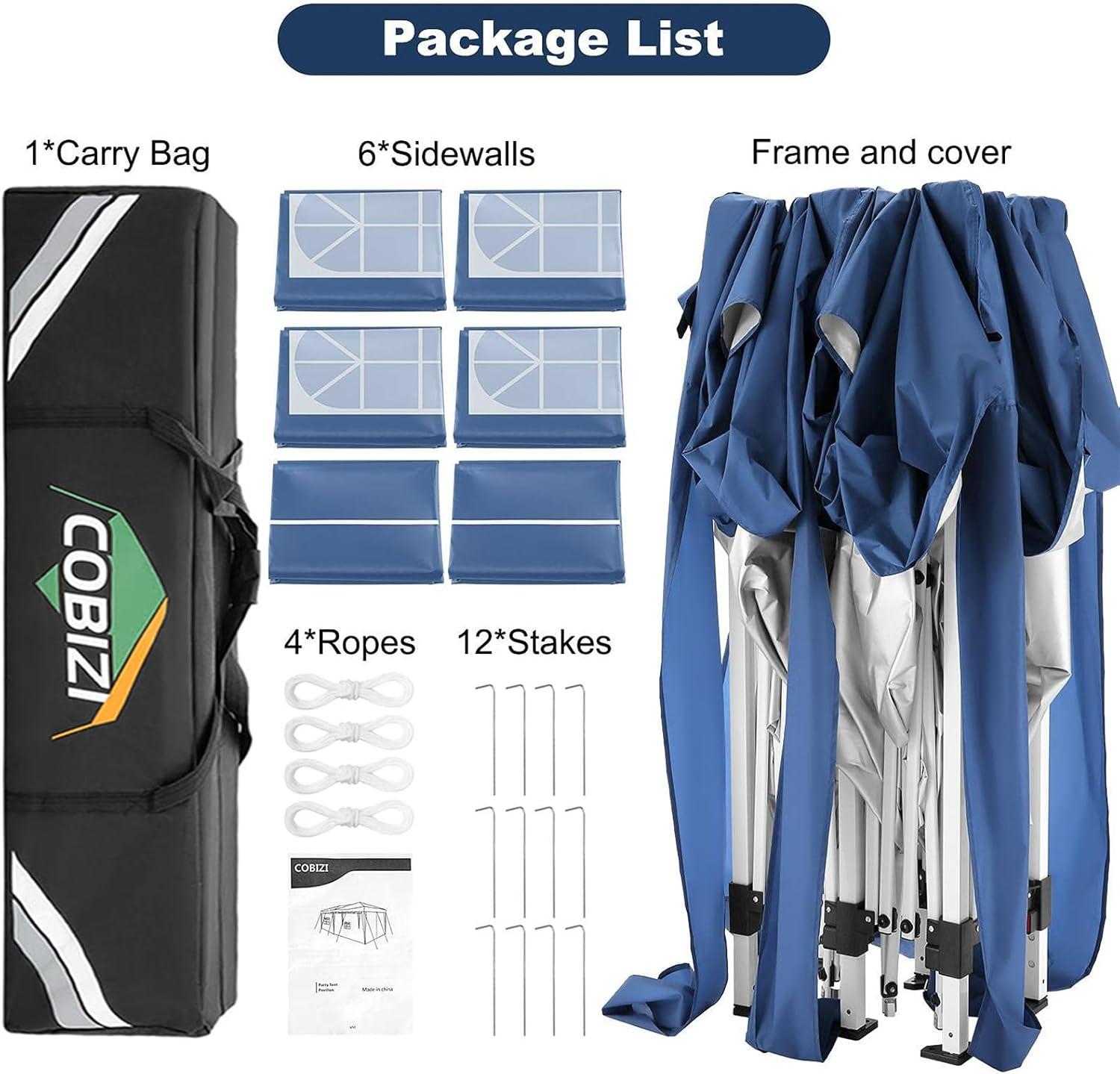 image:imageCOBIZI Ez Up Canopy Canopy Tent 10x10 Heavy Duty Pop Up Canopy with UPF 50 Waterproof Canopy Top for Commercial Business 3 Adjustable Heights with Sand Bags Stakes Ropes Blue GreenBlue