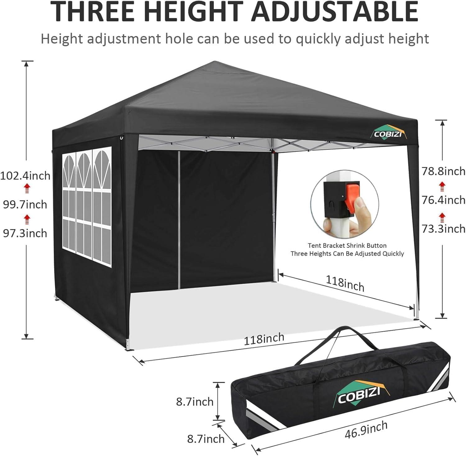image:imageCOBIZI Ez Up Canopy Canopy Tent 10x10 Heavy Duty Pop Up Canopy with UPF 50 Waterproof Canopy Top for Commercial Business 3 Adjustable Heights with Sand Bags Stakes Ropes Blue GreenBlack