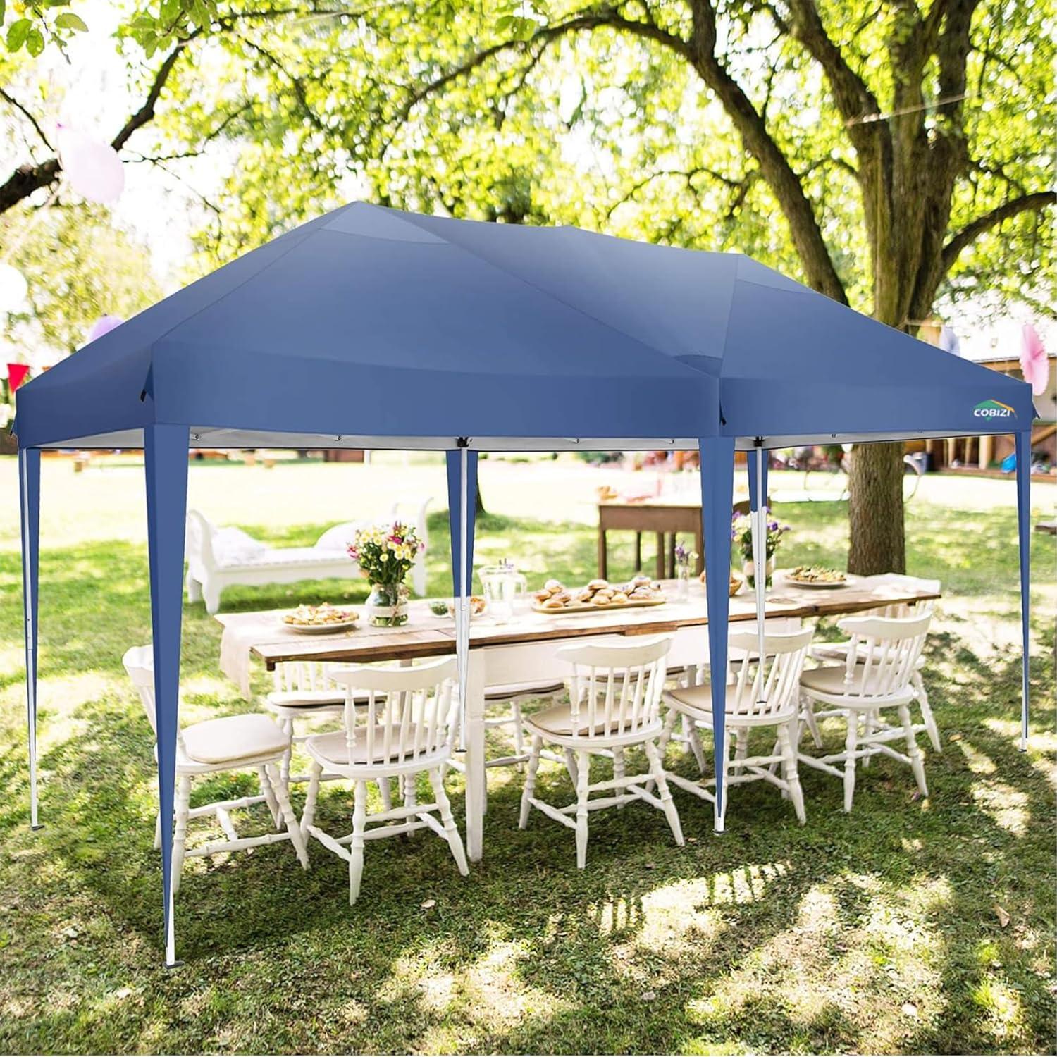 image:imageCOBIZI Ez Up Canopy Canopy Tent 10x10 Heavy Duty Pop Up Canopy with UPF 50 Waterproof Canopy Top for Commercial Business 3 Adjustable Heights with Sand Bags Stakes Ropes Blue GreenBlue
