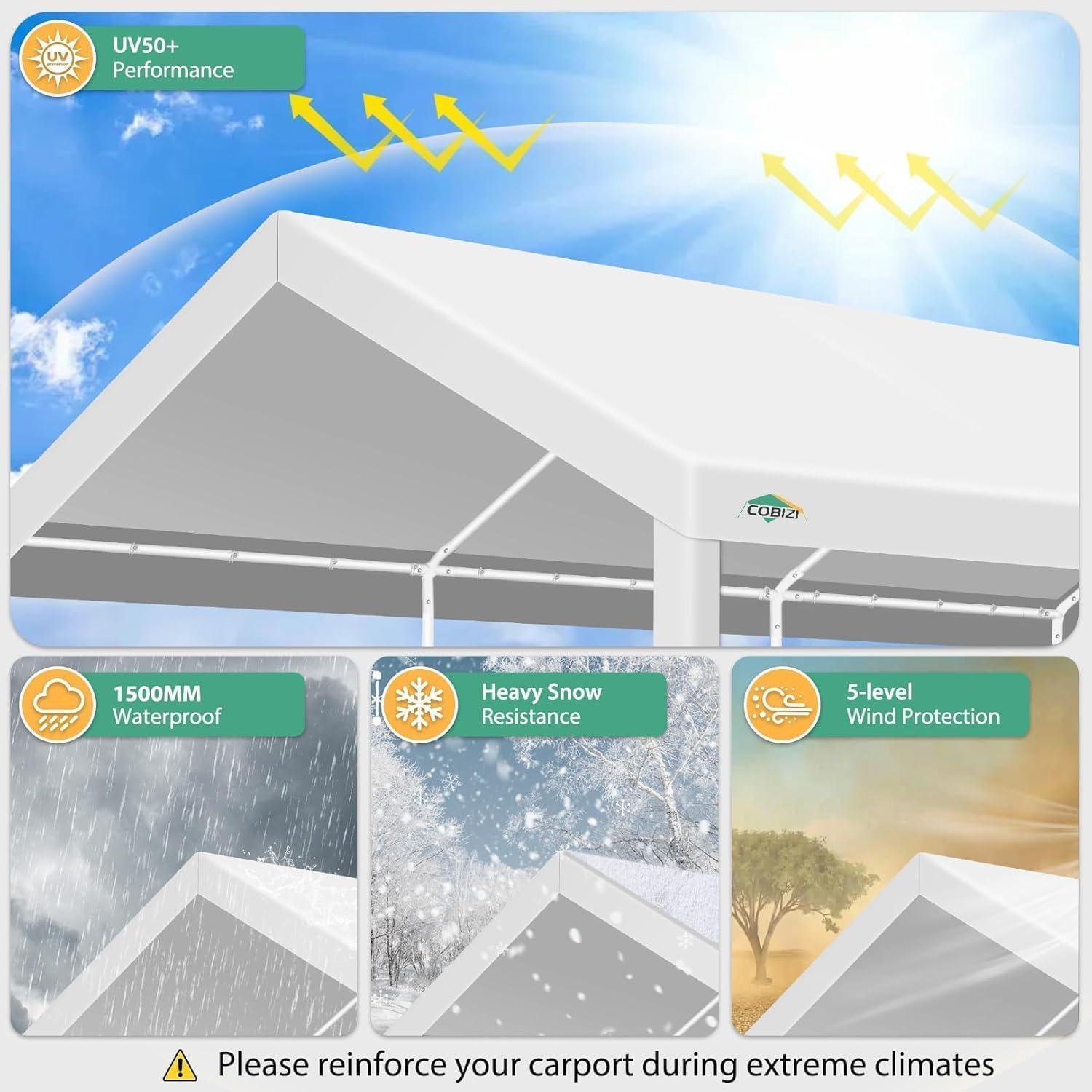 image:imageCOBIZI Ez Up Canopy Canopy Tent 10x10 Heavy Duty Pop Up Canopy with UPF 50 Waterproof Canopy Top for Commercial Business 3 Adjustable Heights with Sand Bags Stakes Ropes Blue GreenWhite3