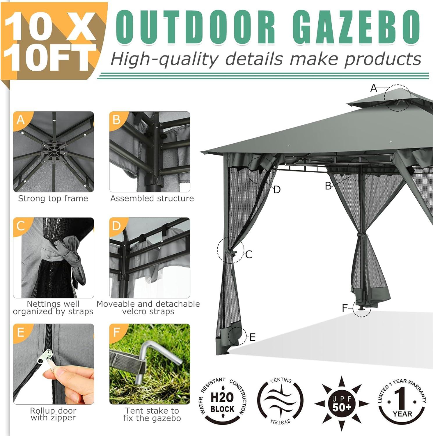 image:imageCOBIZI Ez Up Canopy Canopy Tent 10x10 Heavy Duty Pop Up Canopy with UPF 50 Waterproof Canopy Top for Commercial Business 3 Adjustable Heights with Sand Bags Stakes Ropes Blue GreenGray