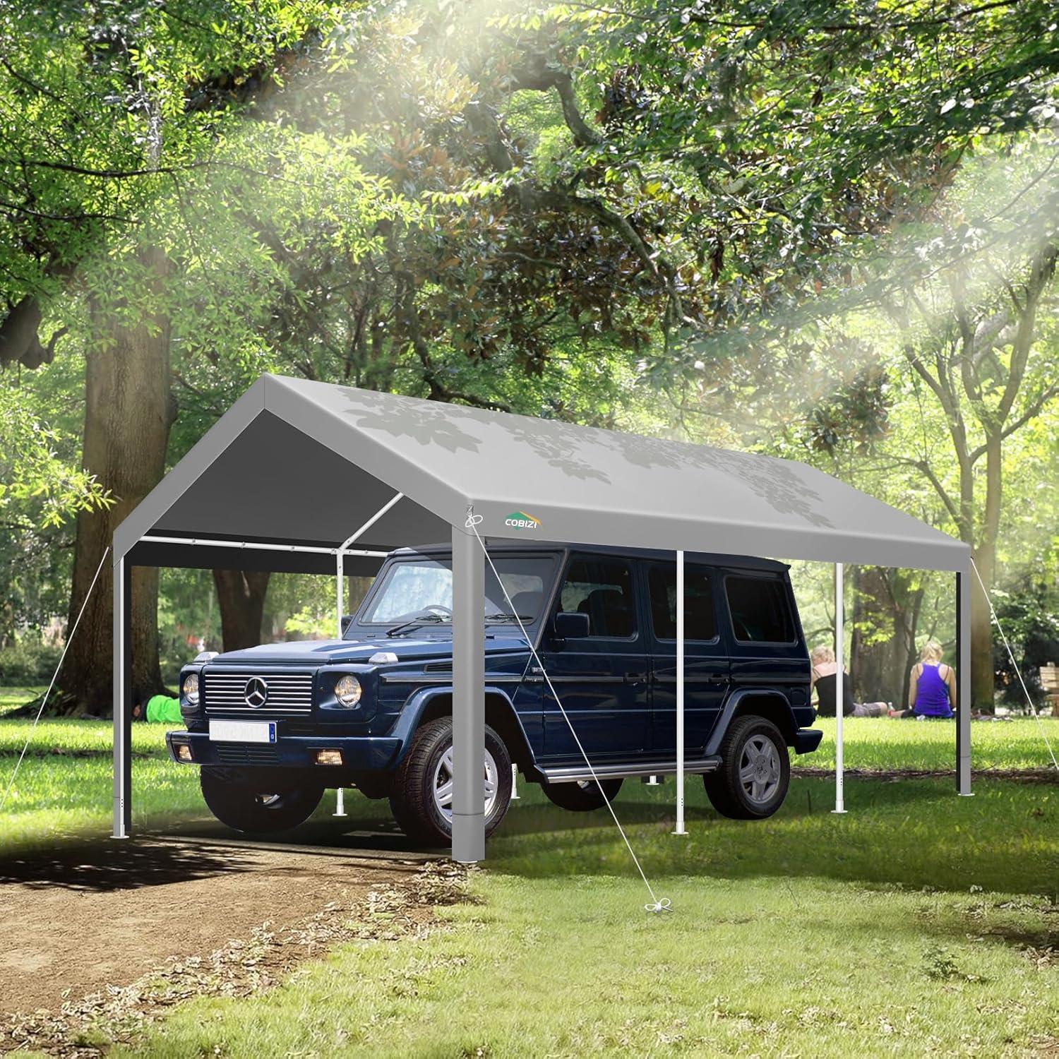 image:imageCOBIZI Ez Up Canopy Canopy Tent 10x10 Heavy Duty Pop Up Canopy with UPF 50 Waterproof Canopy Top for Commercial Business 3 Adjustable Heights with Sand Bags Stakes Ropes Blue GreenGray