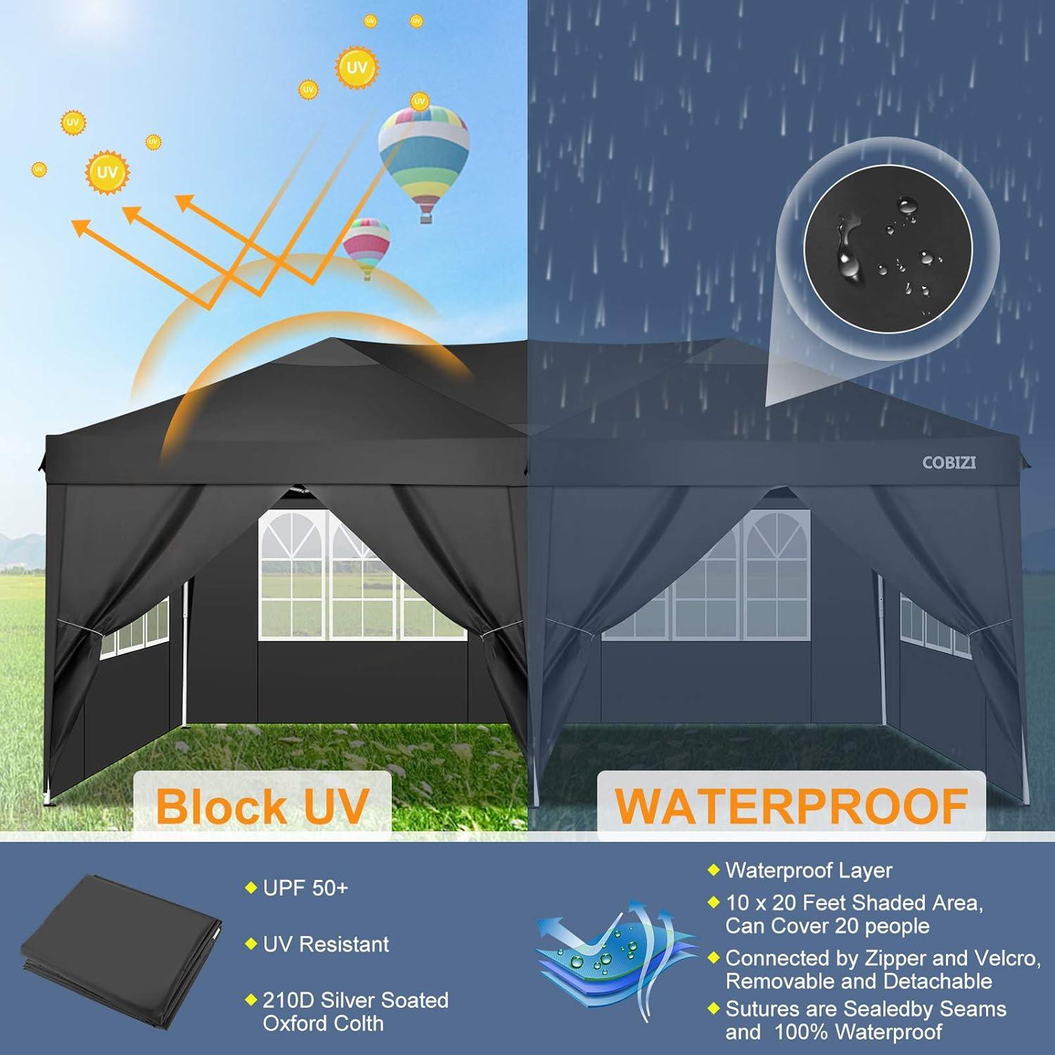 image:imageCOBIZI Ez Up Canopy Canopy Tent 10x10 Heavy Duty Pop Up Canopy with UPF 50 Waterproof Canopy Top for Commercial Business 3 Adjustable Heights with Sand Bags Stakes Ropes Blue GreenBLACK45