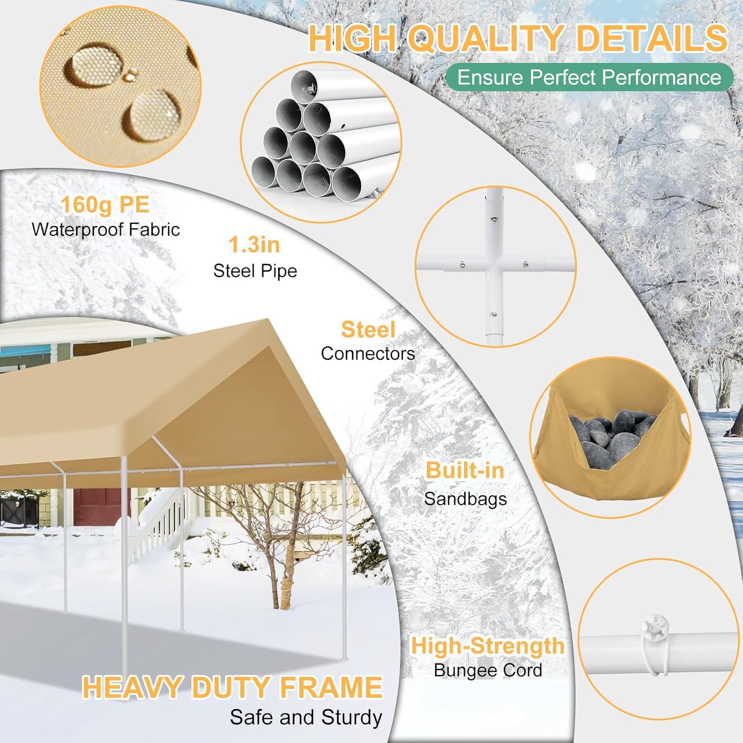 image:imageCOBIZI Ez Up Canopy Canopy Tent 10x10 Heavy Duty Pop Up Canopy with UPF 50 Waterproof Canopy Top for Commercial Business 3 Adjustable Heights with Sand Bags Stakes Ropes Blue GreenKhaki1