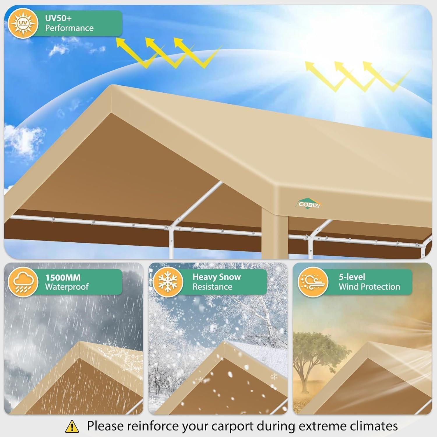 image:imageCOBIZI Ez Up Canopy Canopy Tent 10x10 Heavy Duty Pop Up Canopy with UPF 50 Waterproof Canopy Top for Commercial Business 3 Adjustable Heights with Sand Bags Stakes Ropes Blue GreenKhaki1