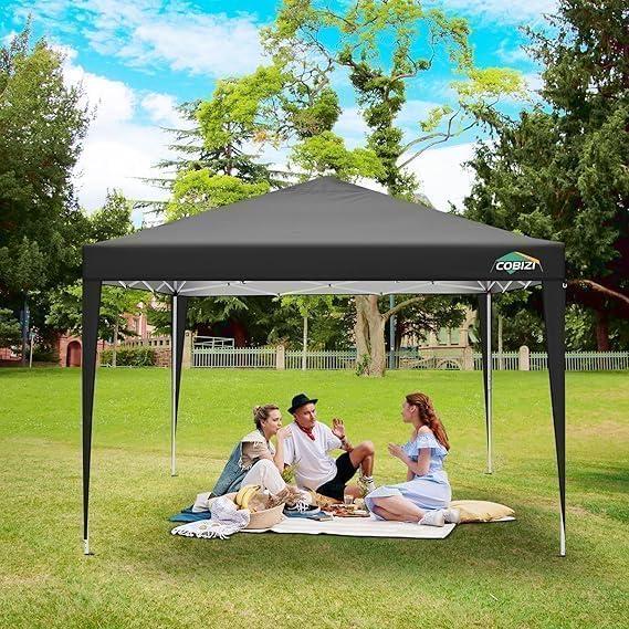 image:imageCOBIZI Ez Up Canopy Canopy Tent 10x10 Heavy Duty Pop Up Canopy with UPF 50 Waterproof Canopy Top for Commercial Business 3 Adjustable Heights with Sand Bags Stakes Ropes Blue GreenBlack