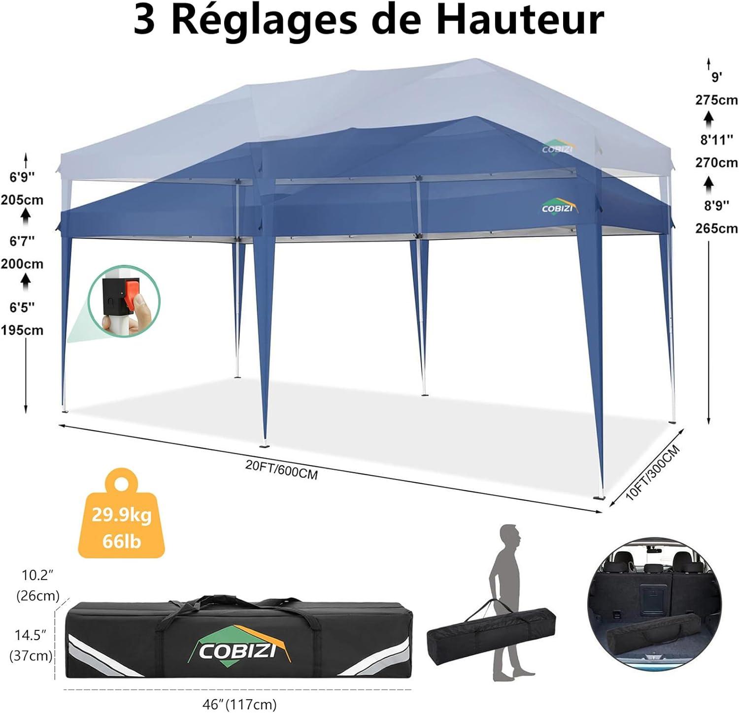 image:imageCOBIZI Ez Up Canopy Canopy Tent 10x10 Heavy Duty Pop Up Canopy with UPF 50 Waterproof Canopy Top for Commercial Business 3 Adjustable Heights with Sand Bags Stakes Ropes Blue GreenBlue