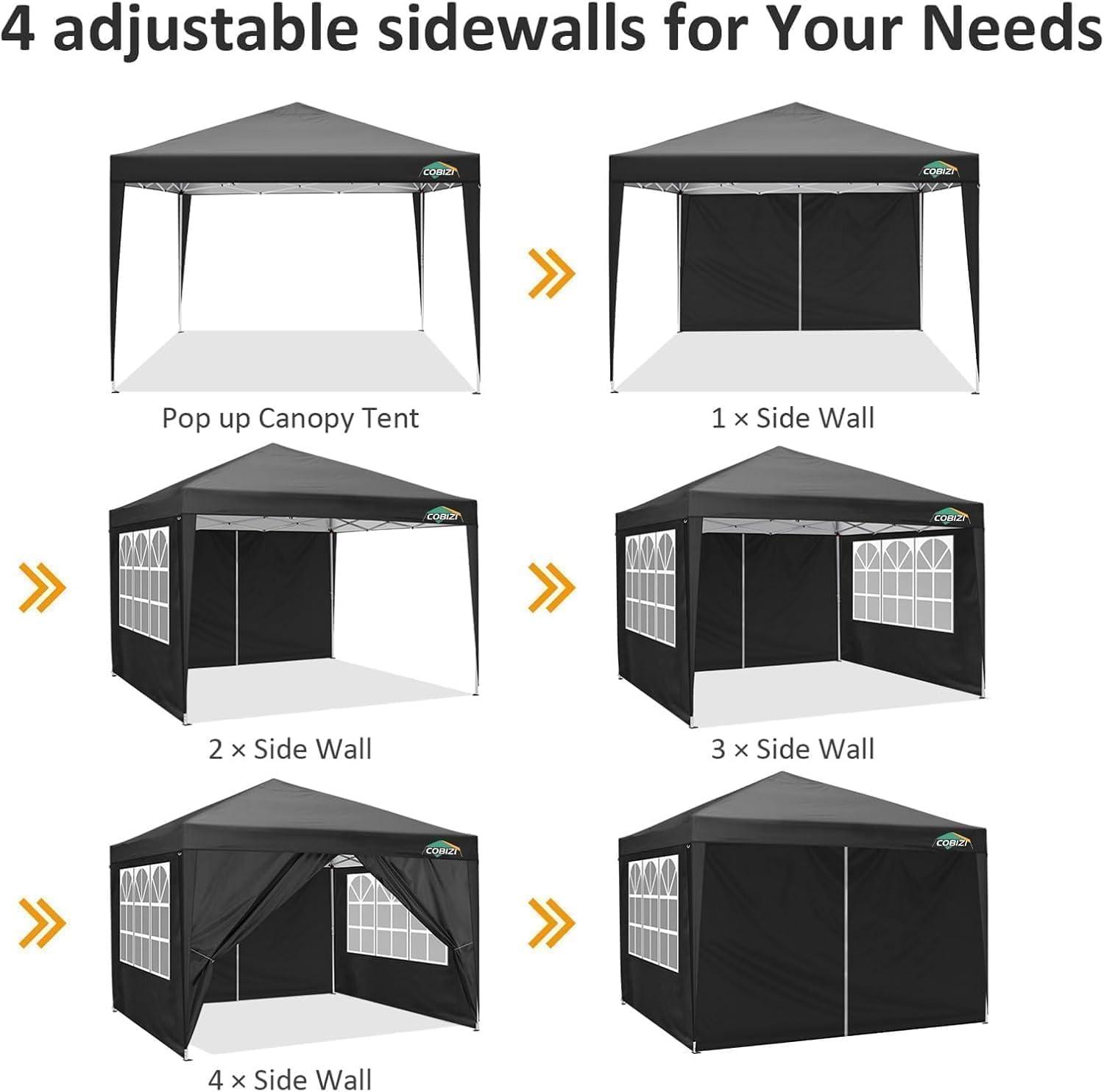 image:imageCOBIZI Ez Up Canopy Canopy Tent 10x10 Heavy Duty Pop Up Canopy with UPF 50 Waterproof Canopy Top for Commercial Business 3 Adjustable Heights with Sand Bags Stakes Ropes Blue GreenBlack