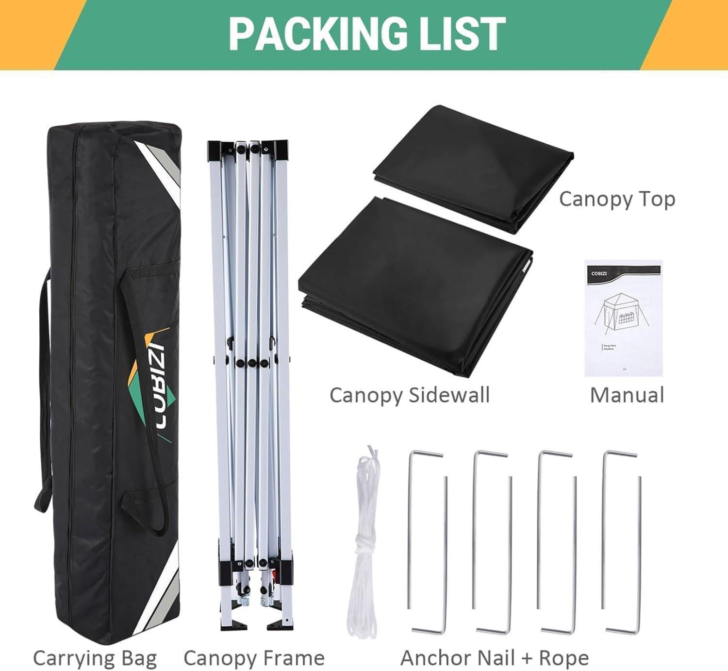 image:imageCOBIZI Ez Up Canopy Canopy Tent 10x10 Heavy Duty Pop Up Canopy with UPF 50 Waterproof Canopy Top for Commercial Business 3 Adjustable Heights with Sand Bags Stakes Ropes Blue GreenBlack