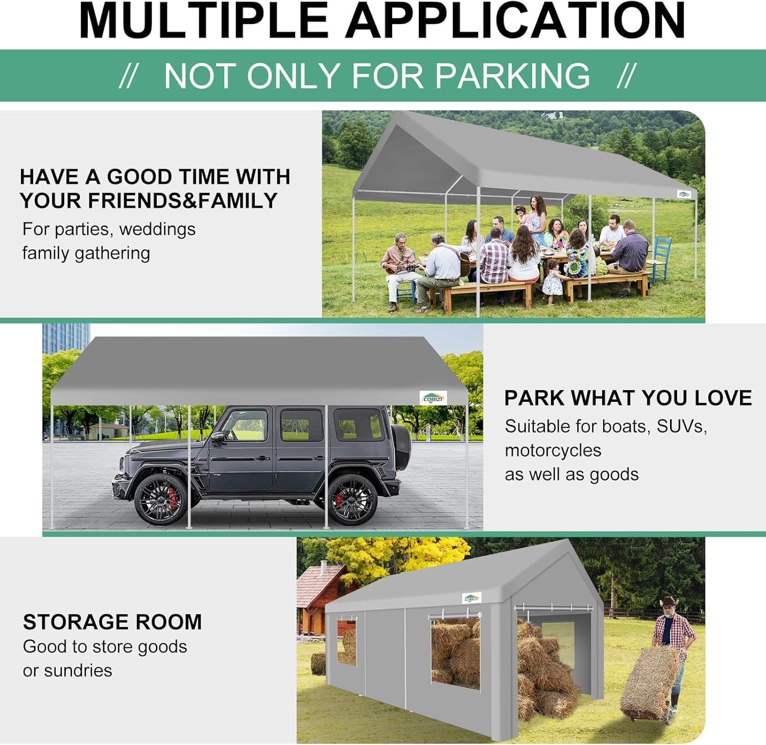 image:imageCOBIZI Ez Up Canopy Canopy Tent 10x10 Heavy Duty Pop Up Canopy with UPF 50 Waterproof Canopy Top for Commercial Business 3 Adjustable Heights with Sand Bags Stakes Ropes Blue GreenGray3
