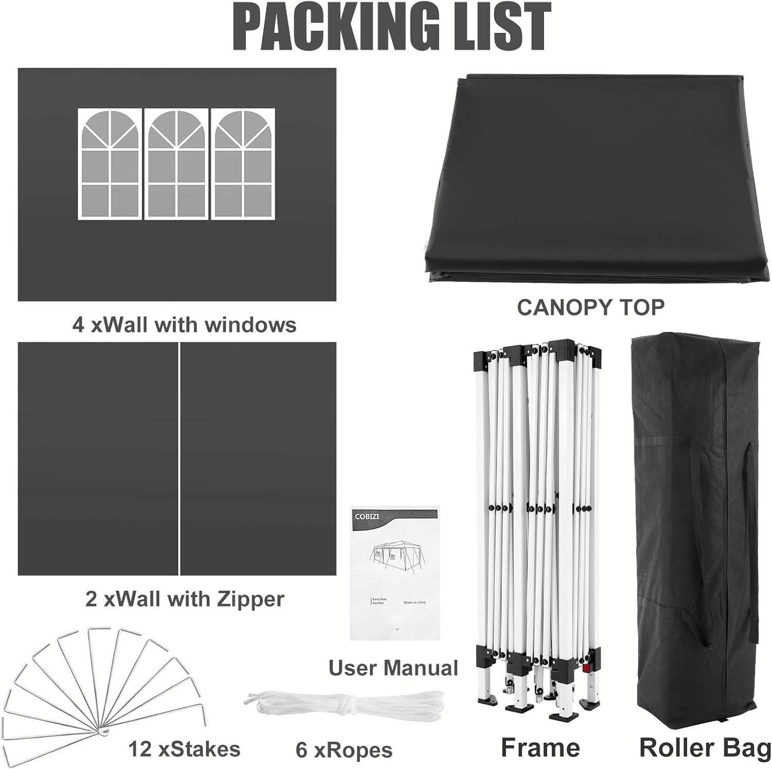 image:imageCOBIZI Ez Up Canopy Canopy Tent 10x10 Heavy Duty Pop Up Canopy with UPF 50 Waterproof Canopy Top for Commercial Business 3 Adjustable Heights with Sand Bags Stakes Ropes Blue GreenBLACK45