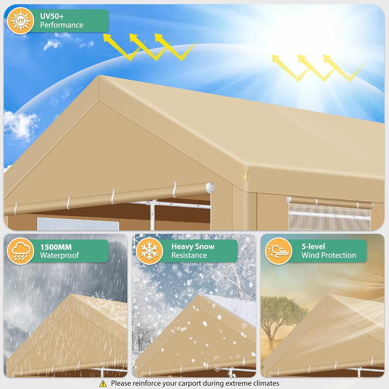 image:imageCOBIZI Ez Up Canopy Canopy Tent 10x10 Heavy Duty Pop Up Canopy with UPF 50 Waterproof Canopy Top for Commercial Business 3 Adjustable Heights with Sand Bags Stakes Ropes Blue GreenKhaki