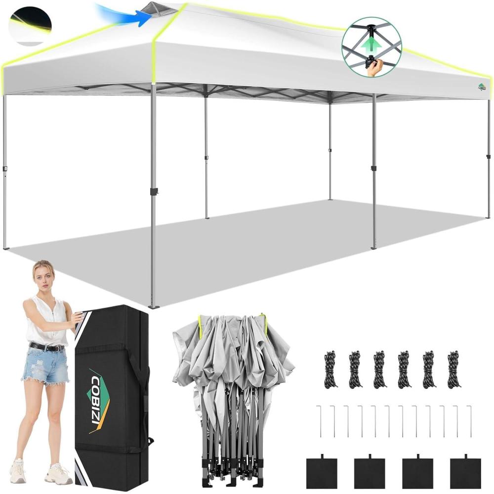 image:imageCOBIZI 10x10 Pop Up Canopy Tent Outdoor Party Tent with 4 Sidewall One Push Setup Glow 3 Adjustable Height Air Vent Waterproof UPF50 Bag 4 Sandbag 8 Stake 4 Rope for Beach CommercialBeige