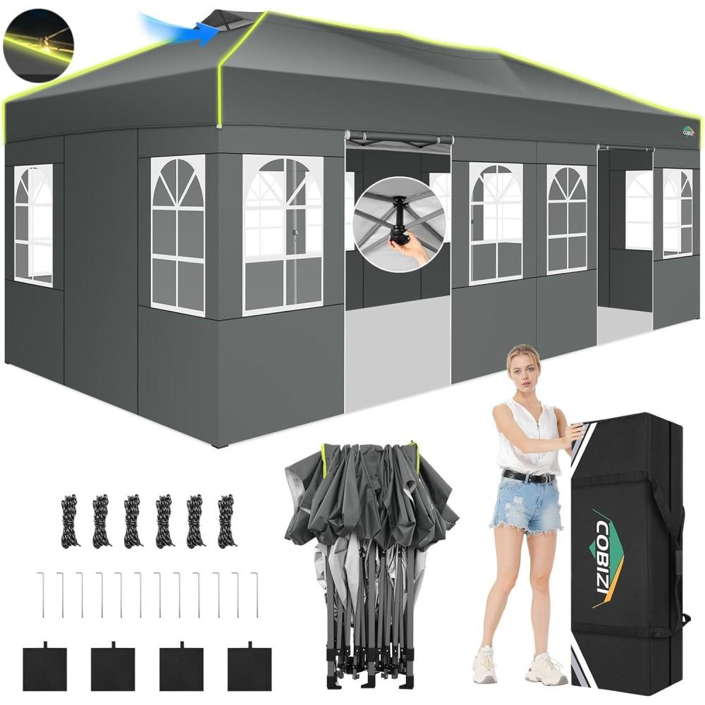 image:imageCOBIZI 10x10 Pop Up Canopy Tent Outdoor Party Tent with 4 Sidewall One Push Setup Glow 3 Adjustable Height Air Vent Waterproof UPF50 Bag 4 Sandbag 8 Stake 4 Rope for Beach CommercialNavy Blue
