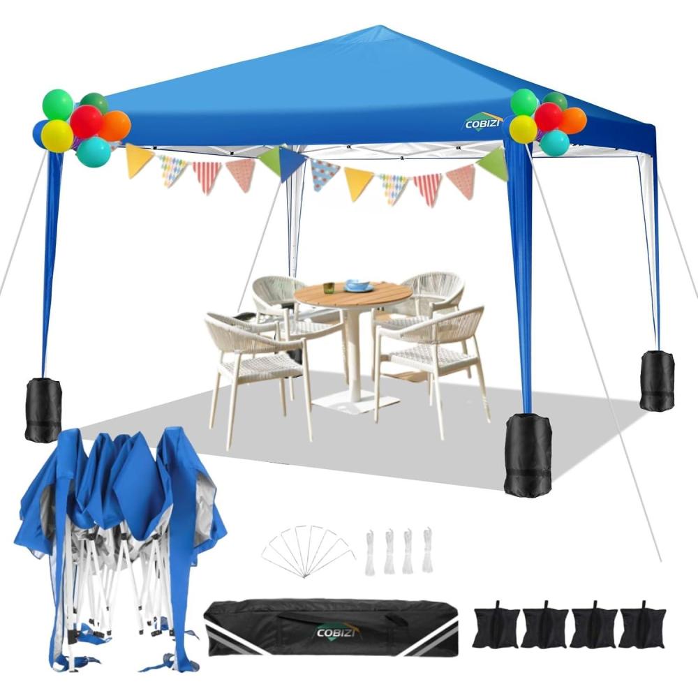 image:imageCOBIZI 10x10 Pop Up Canopy Tent with 4 Sidewalls Easy Set up Canopy 10x10 Waterproof Commercial Outdoor Gazebo Portable Shelter Instant Tents for PartiesBackyardFlea MarketCarrying Bag1Navy BlueBlue