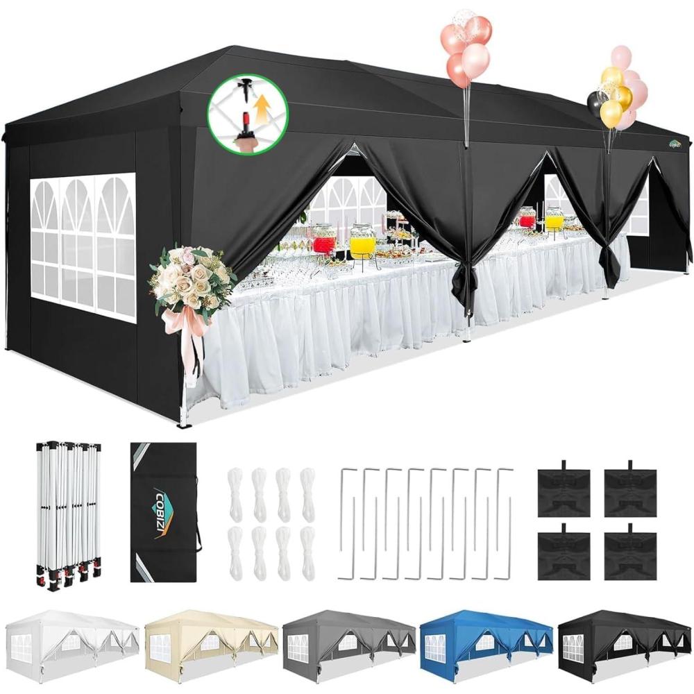 image:imageCOBIZI 10x10 Pop Up Canopy Tent with 4 Sidewalls Easy Set up Canopy 10x10 Waterproof Commercial Outdoor Gazebo Portable Shelter Instant Tents for PartiesBackyardFlea MarketCarrying Bag1Navy BlueMatte Black