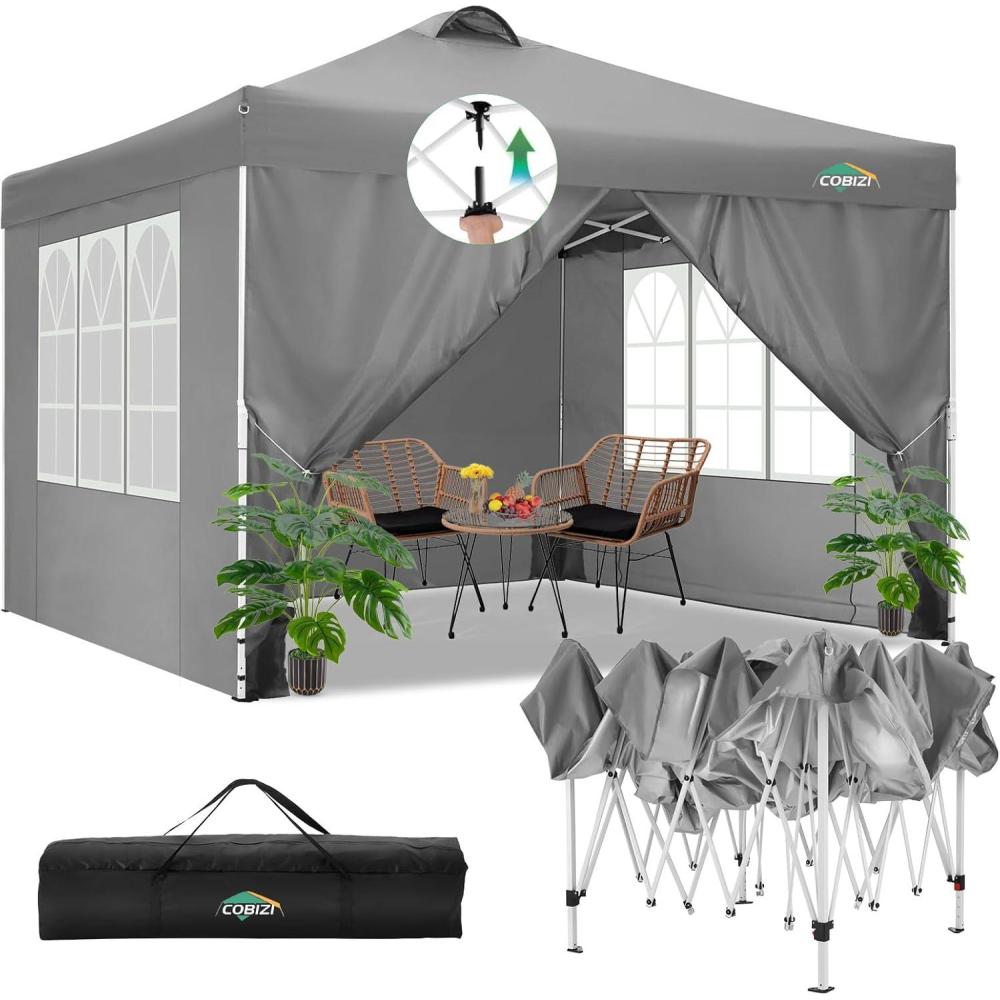 image:imageCOBIZI 10x10 Pop Up Canopy Tent with 4 Sidewalls UPF 50Waterproof Outdoor Canopy with Air Vent Instant Portable Camping Canopies Gazebo for Commercial Sun Shade Party 4 SandbagsWhitePigeon Grey