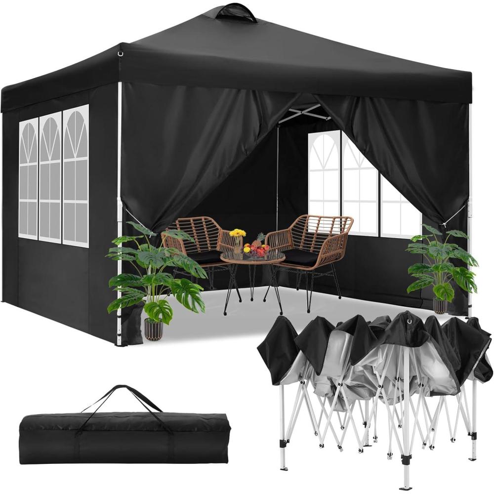 image:imageCOBIZI 10x10 Pop Up Canopy Tent with 4 Sidewalls UPF 50Waterproof Outdoor Canopy with Air Vent Instant Portable Camping Canopies Gazebo for Commercial Sun Shade Party 4 SandbagsWhiteMatter Black
