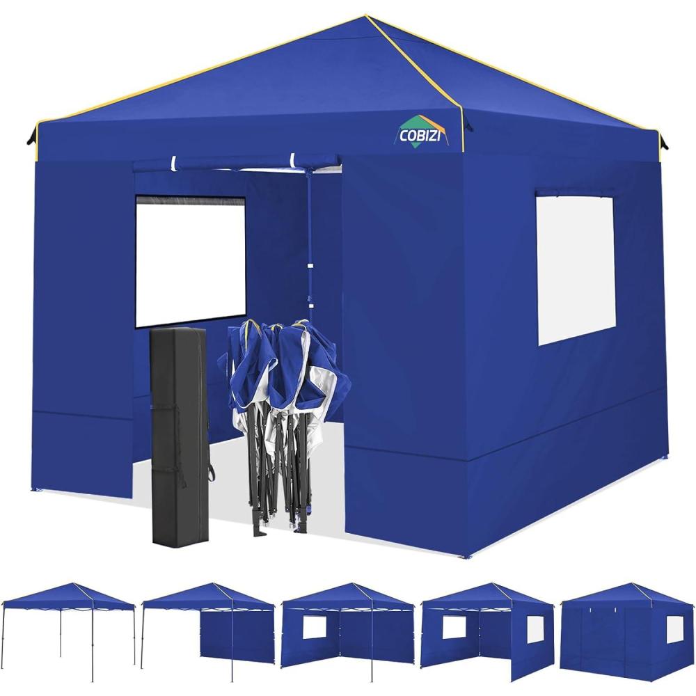 image:imageCOBIZI 10x10 Pop up Canopy Canopy Tent Gazebos Ez up Canopy 10x10 for Parties Beach Camping Party Event Shelter Sun Shade with 4 Sidewalls amp Carry Bag 4 Stakes amp Ropes amp Sandbags BlackNavy Blue