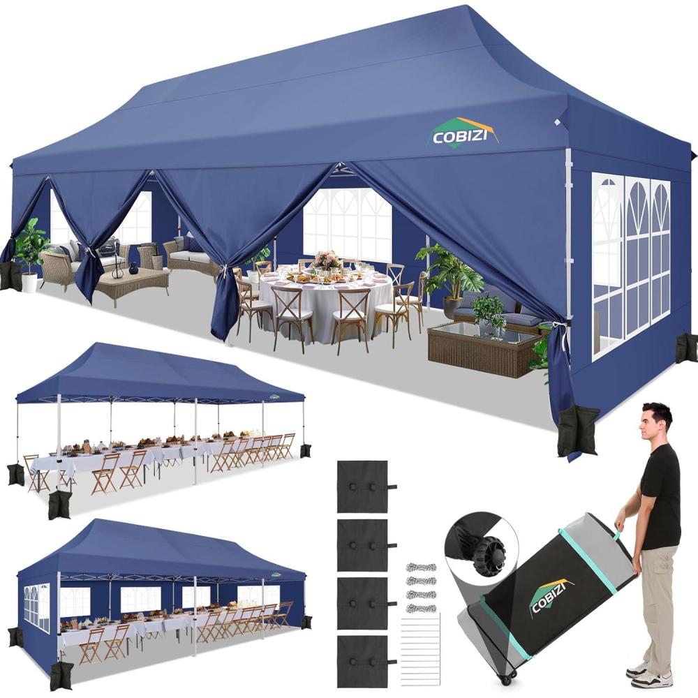image:imageCOBIZI 10x20 Pop Up Canopy Tent with SidewallsParty Tent Outdoor Gazebos Waterproof amp UV503 Adjustable HeightsHigher Frame Design Extra Tall for Parties BackyardWeddingsMarketsWhiteDark Blue