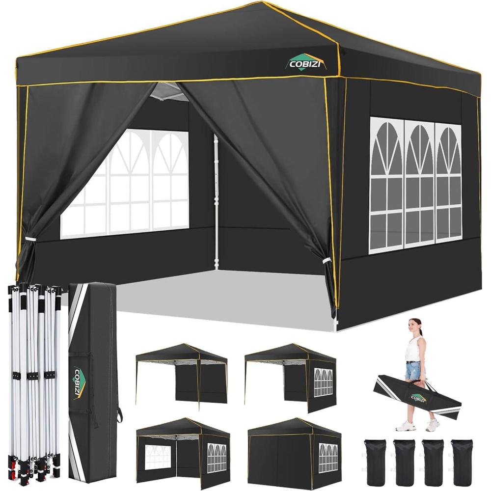 image:imageCOBIZI 10x20 Pop Up Canopy with 6 Sidewall Commercial Canopy UPF 50 Waterproof Outdoor Gazebo with Carry Bag Tents for Parties with Upgrade Frame 3 Height Adjustable BlackMatte Black
