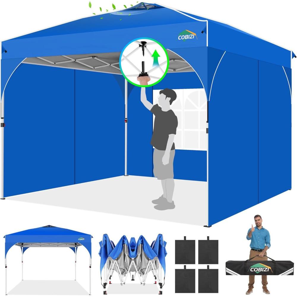 image:imageCOBIZI 10x20 Pop up Canopy Tent with 4 Sidewalls Outdoor Canopy Tent for Party with Push Center Lock amp Air Vent 2000mmWaterproof Gazebo Canopy UPF 50with 4 Sandbags12 Stakes amp 6 RopesBlackBlue