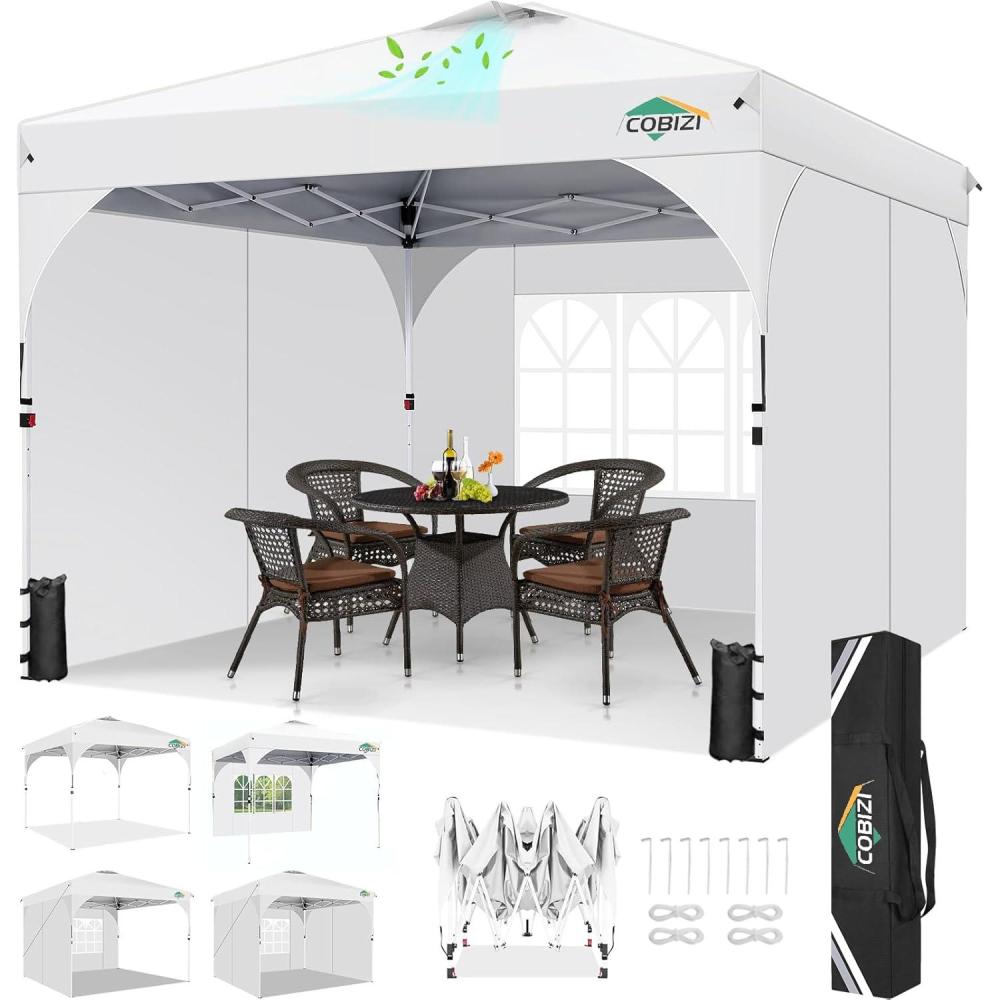 image:imageCOBIZI 10x20 Pop up Canopy Tent with 4 Sidewalls Outdoor Canopy Tent for Party with Push Center Lock amp Air Vent 2000mmWaterproof Gazebo Canopy UPF 50with 4 Sandbags12 Stakes amp 6 RopesBlackWhite