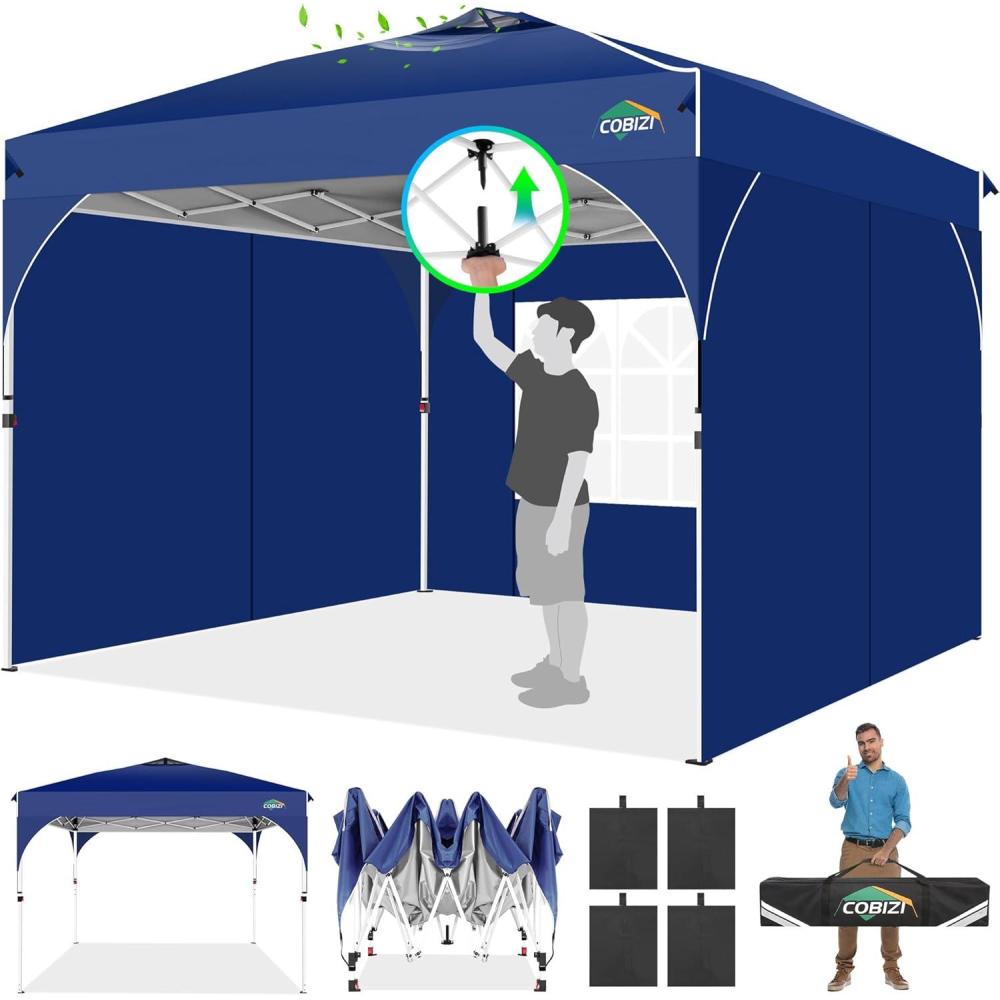 image:imageCOBIZI 10x20 Pop up Canopy Tent with 4 Sidewalls Outdoor Canopy Tent for Party with Push Center Lock amp Air Vent 2000mmWaterproof Gazebo Canopy UPF 50with 4 Sandbags12 Stakes amp 6 RopesBlackDark Blue