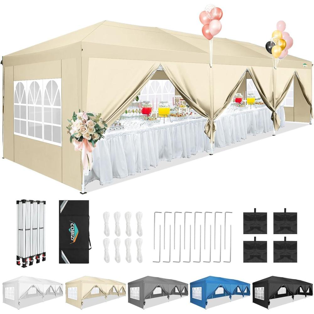 image:imageCOBIZI 10x30 Canopy Party Tent with 8 Walls 10x30 Pop Up Tent for Parties Waterproof UPF 50 Outdoor Commercial Event for Party Backyard Gazebo Canopy with Sidewalls amp SandbagsKhaki10x30ft