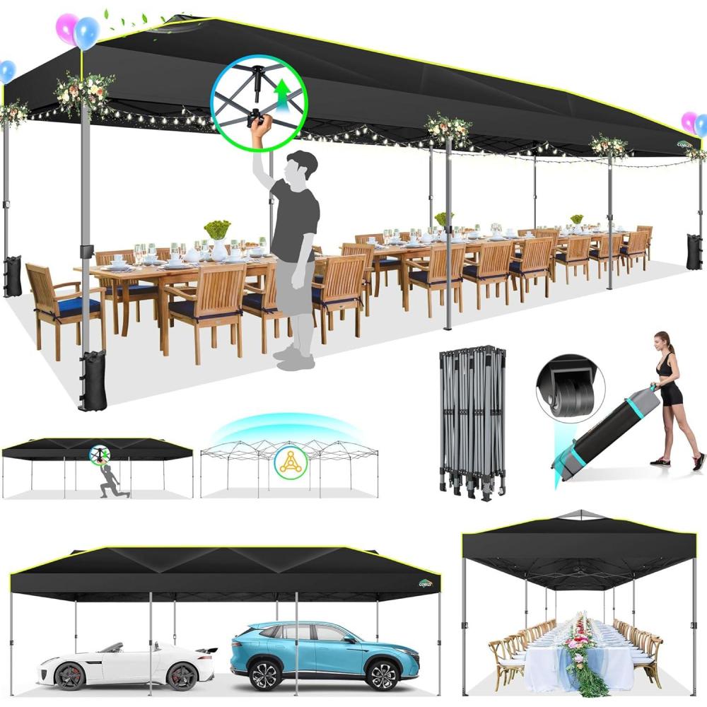 image:imageCOBIZI 10x30 Pop Up Canopy Tent with Air Vent EZ Pop Up Party 10x30 Canopy Tent Waterproof and UPF50Outdoor Canopy Tent for Parties Wedding Eventswith Roller Bag SandbagsBlack